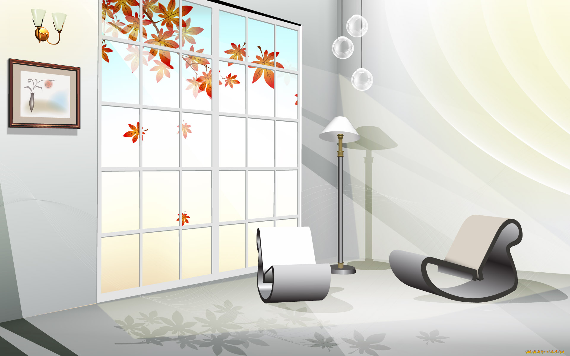 векторная, графика, интерьер, мебель, комната
