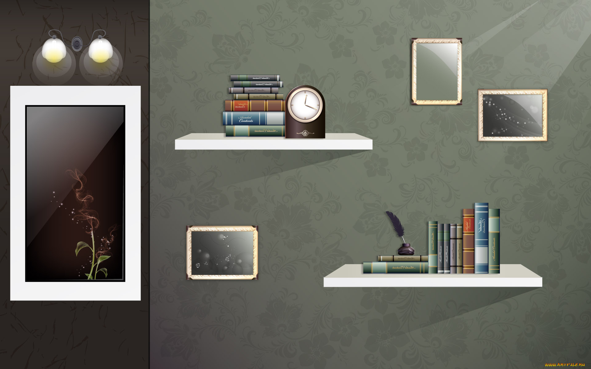 векторная, графика, интерьер, мебель, комната