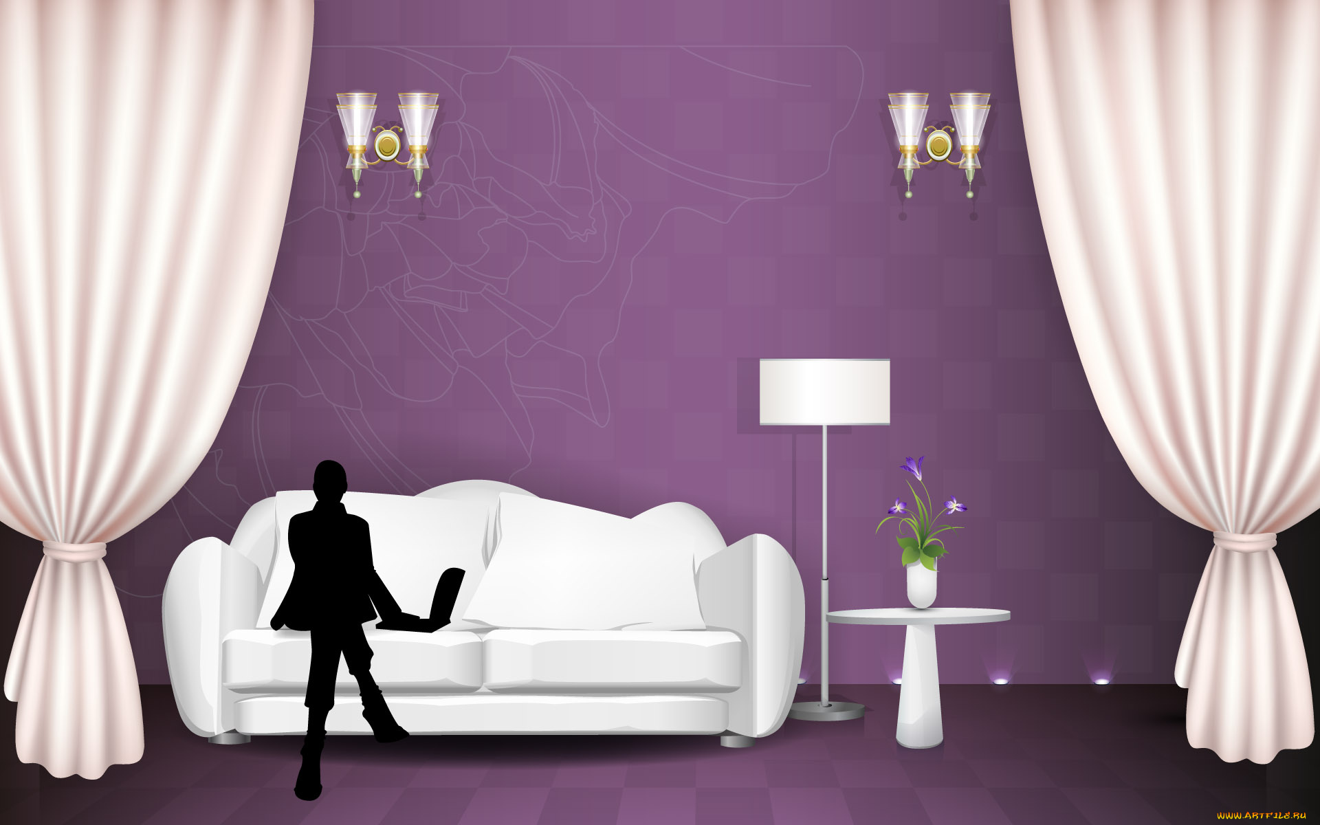 векторная, графика, интерьер, мебель, комната