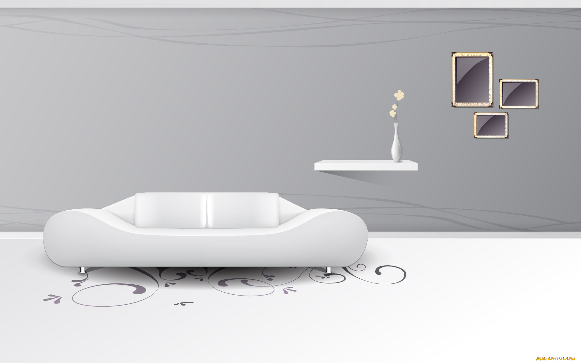 векторная, графика, интерьер, мебель, комната