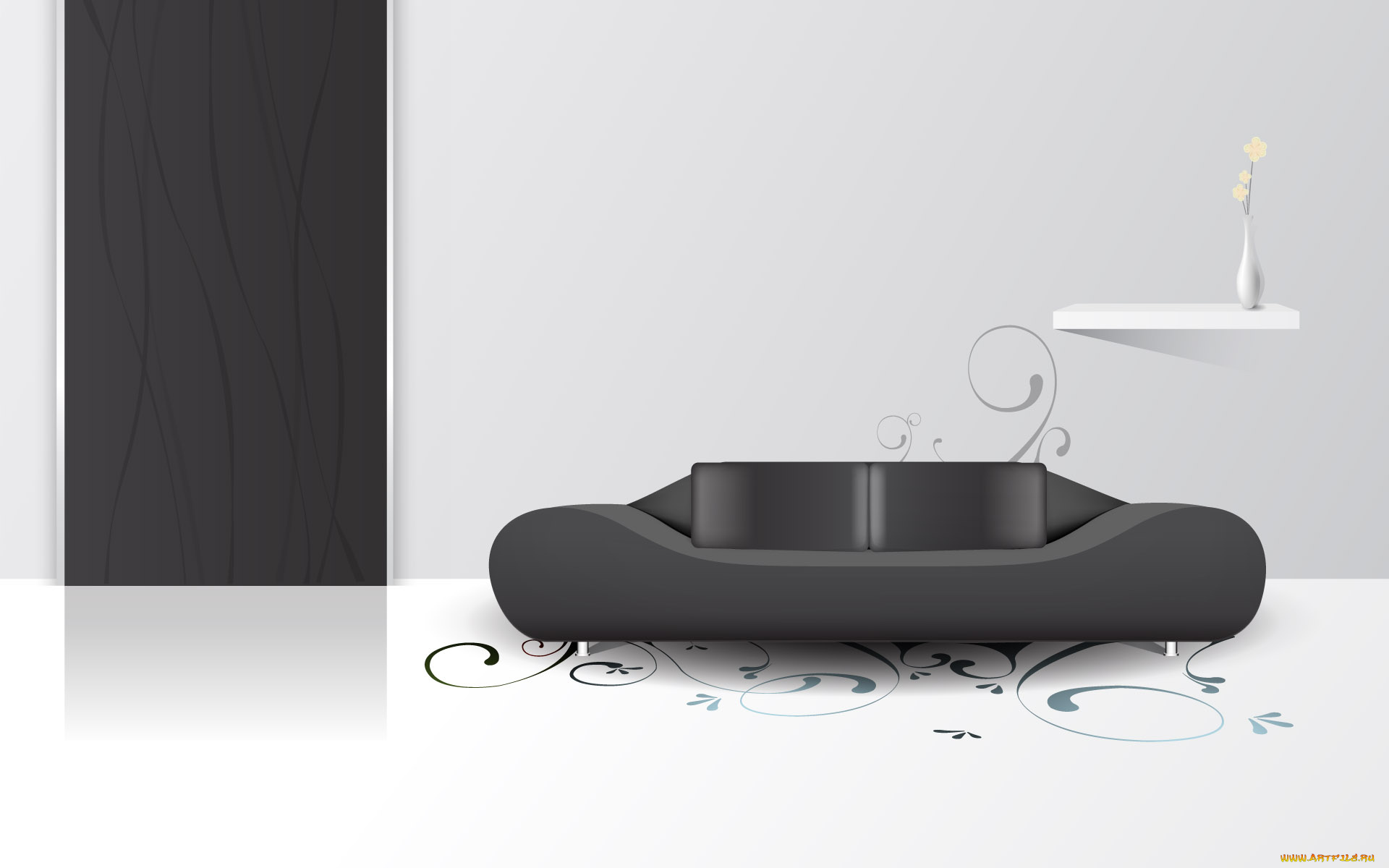 векторная, графика, интерьер, мебель, комната