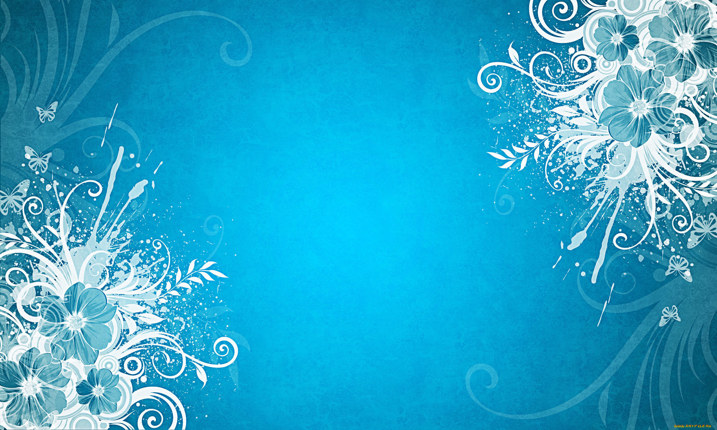 векторная, графика, цветы, бабочки, голубой, фон