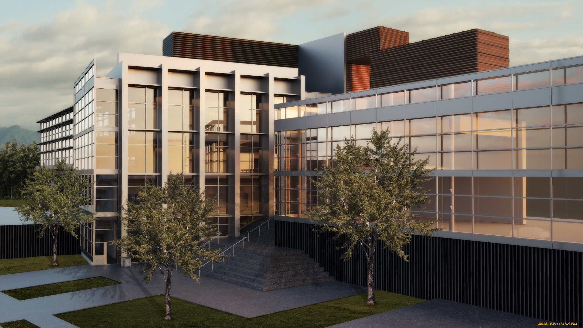 3д, графика, архитектура, , architecture, дом, деревья