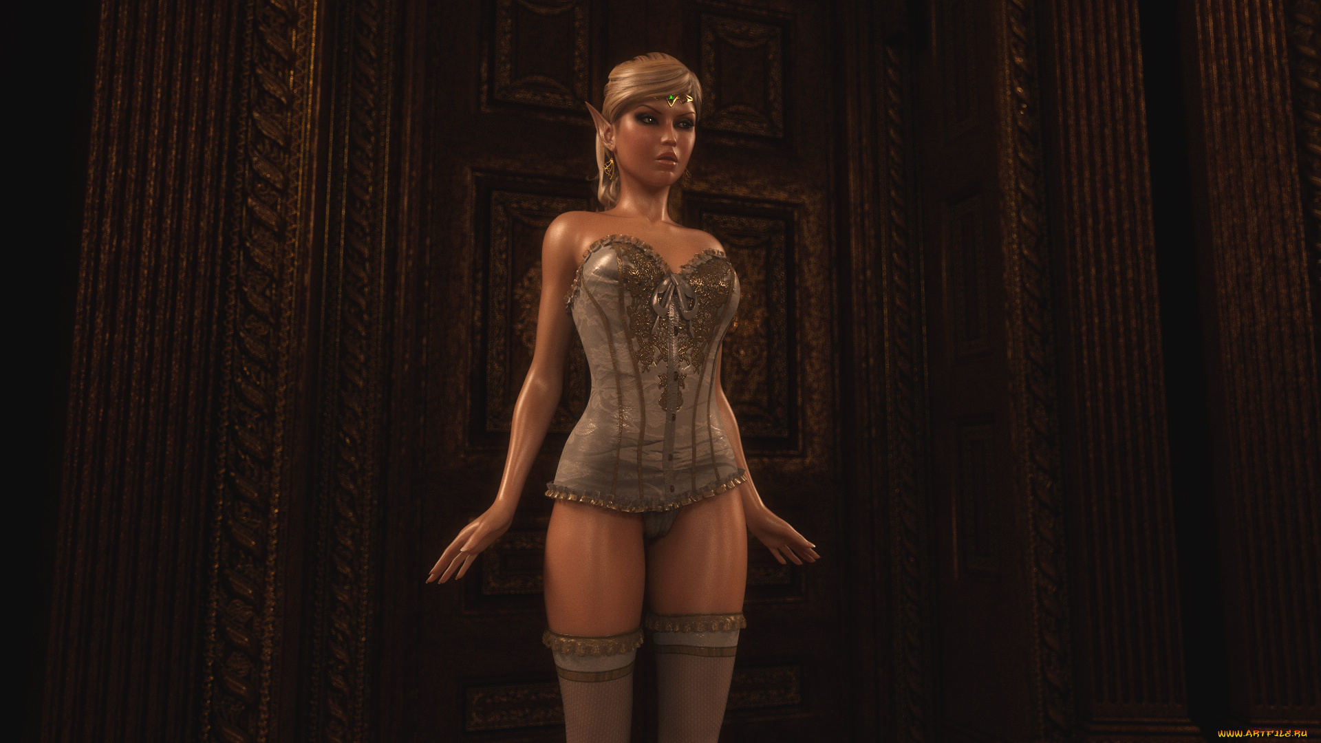 3д, графика, эльфы, , elves, фон, взгляд, эльфийка