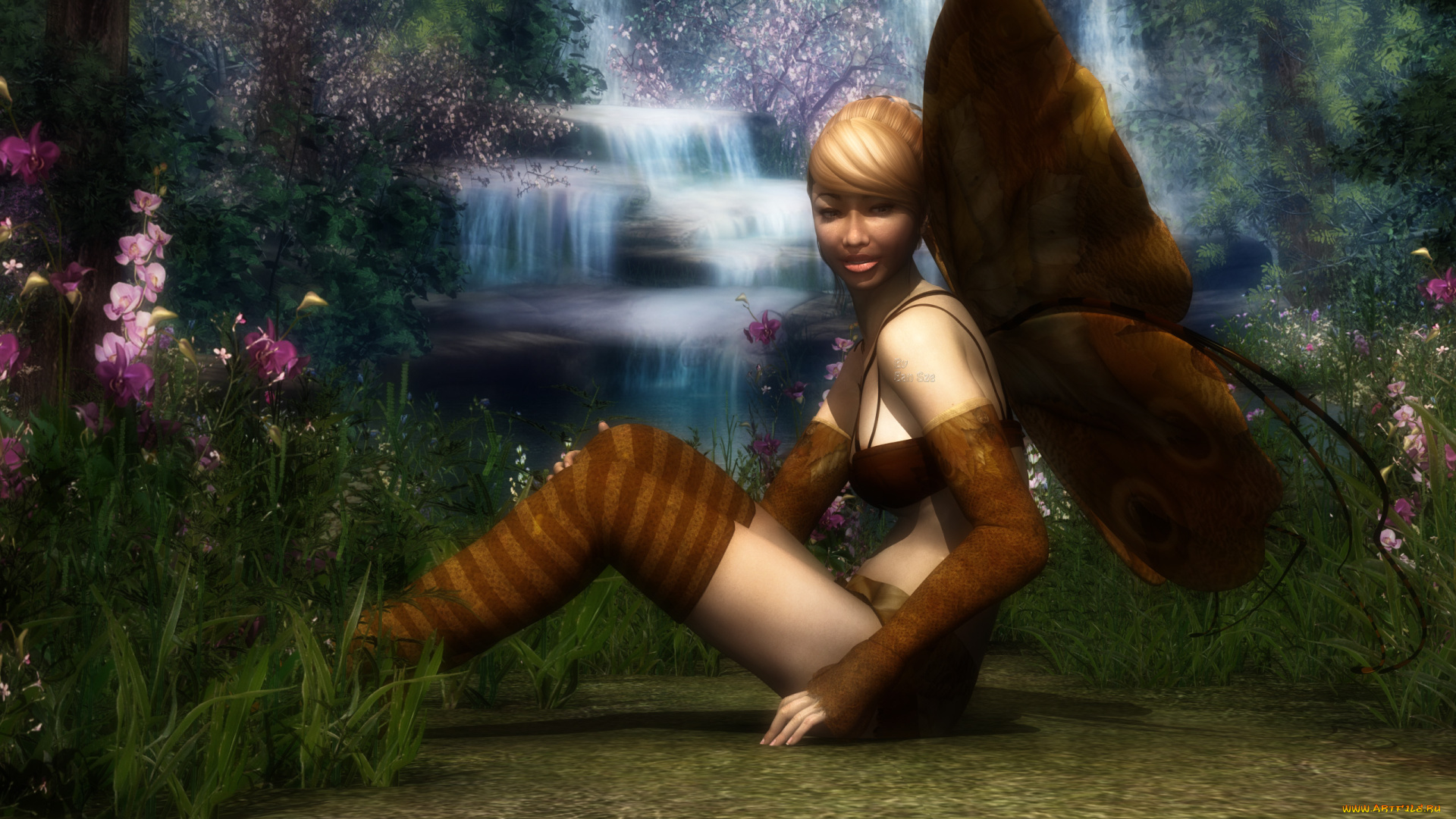 3д, графика, люди, , people, фон, взгляд, фея, цветы