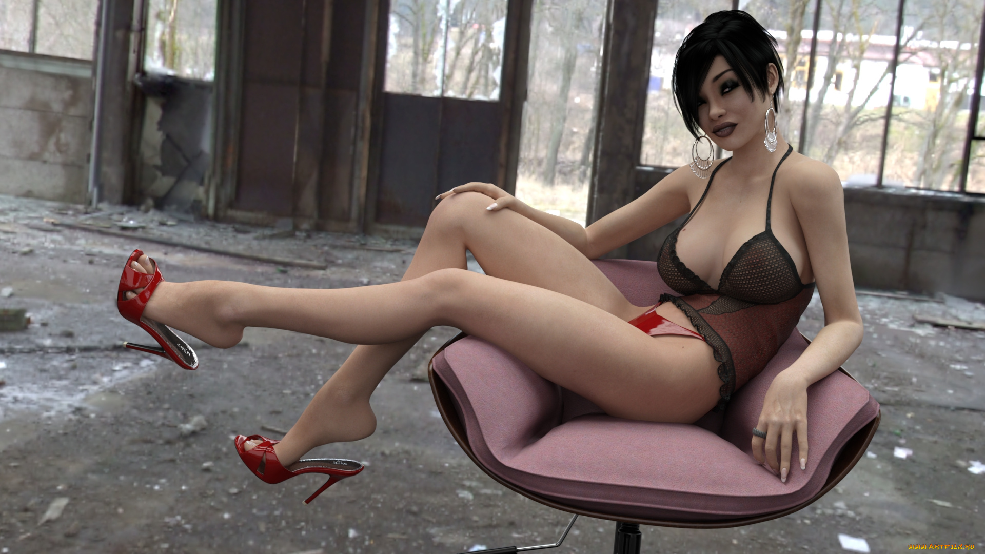 3д, графика, люди, , people, кресло, фон, взгляд, девушка