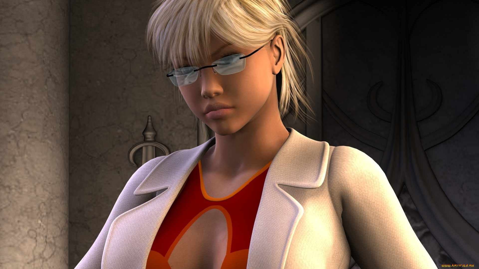 3д, графика, люди, , people, очки, блондинка, фон, взгляд, девушка