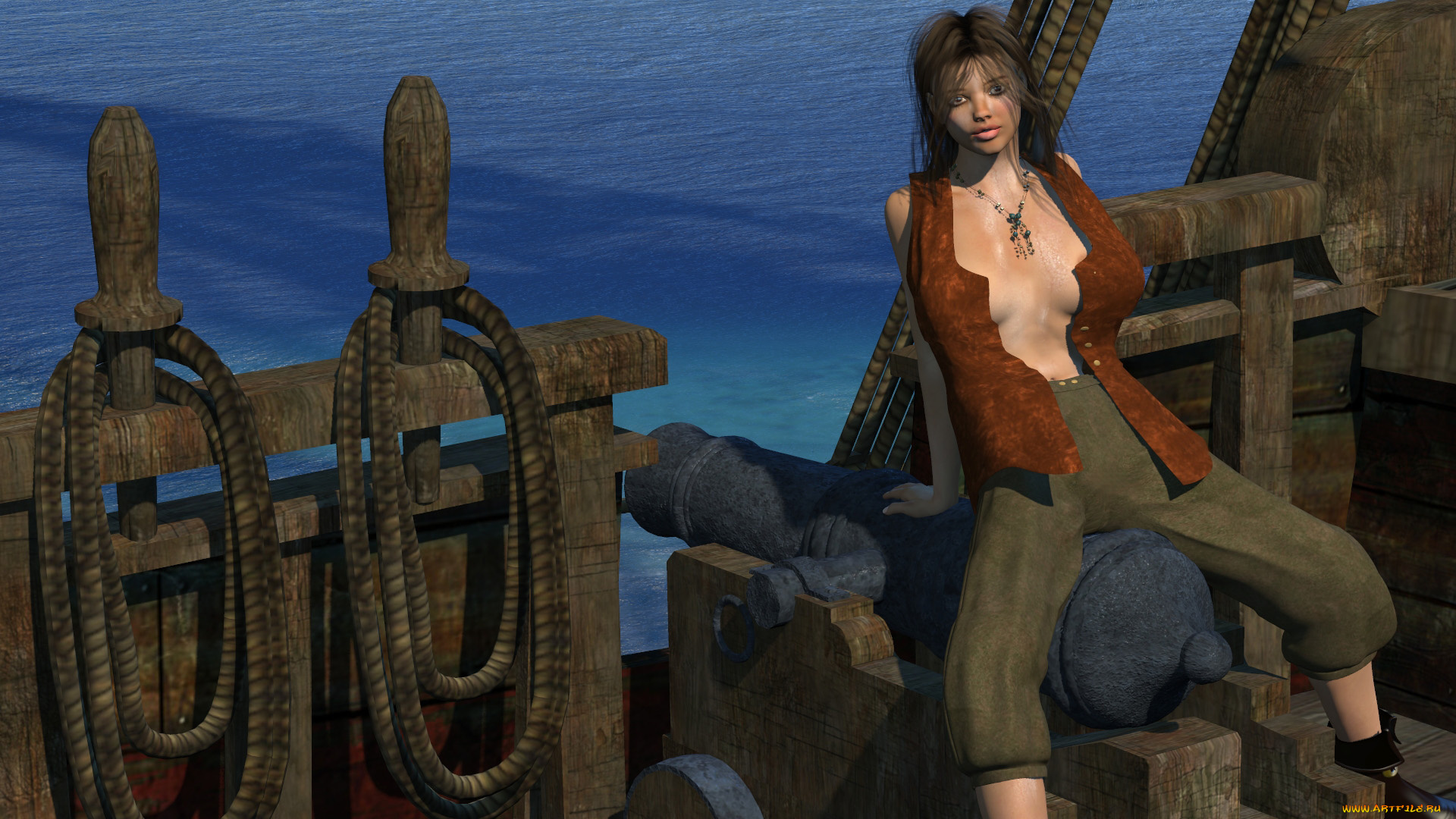 3д, графика, люди, , people, пират, фон, взгляд, девушка