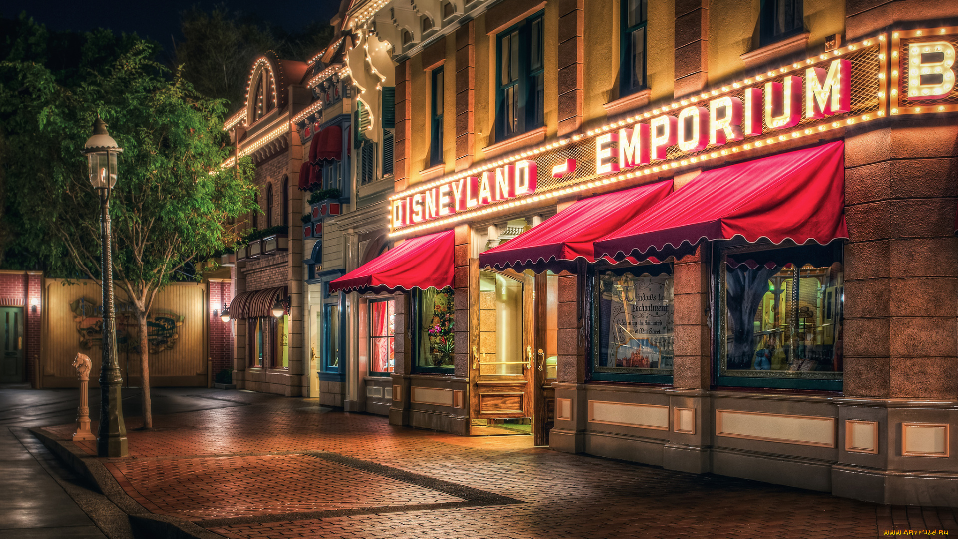 disneyland, emporium, города, -, огни, ночного, города, ночь, улица, заведение, огни