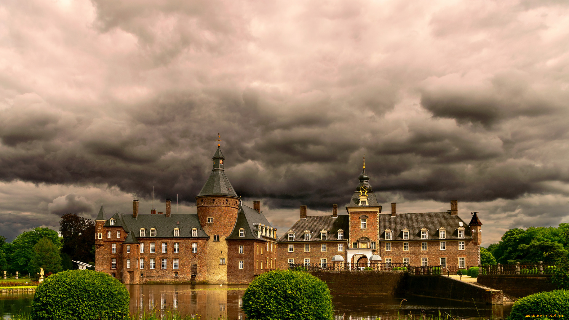 города, -, дворцы, , замки, , крепости, замок, тучи, парк