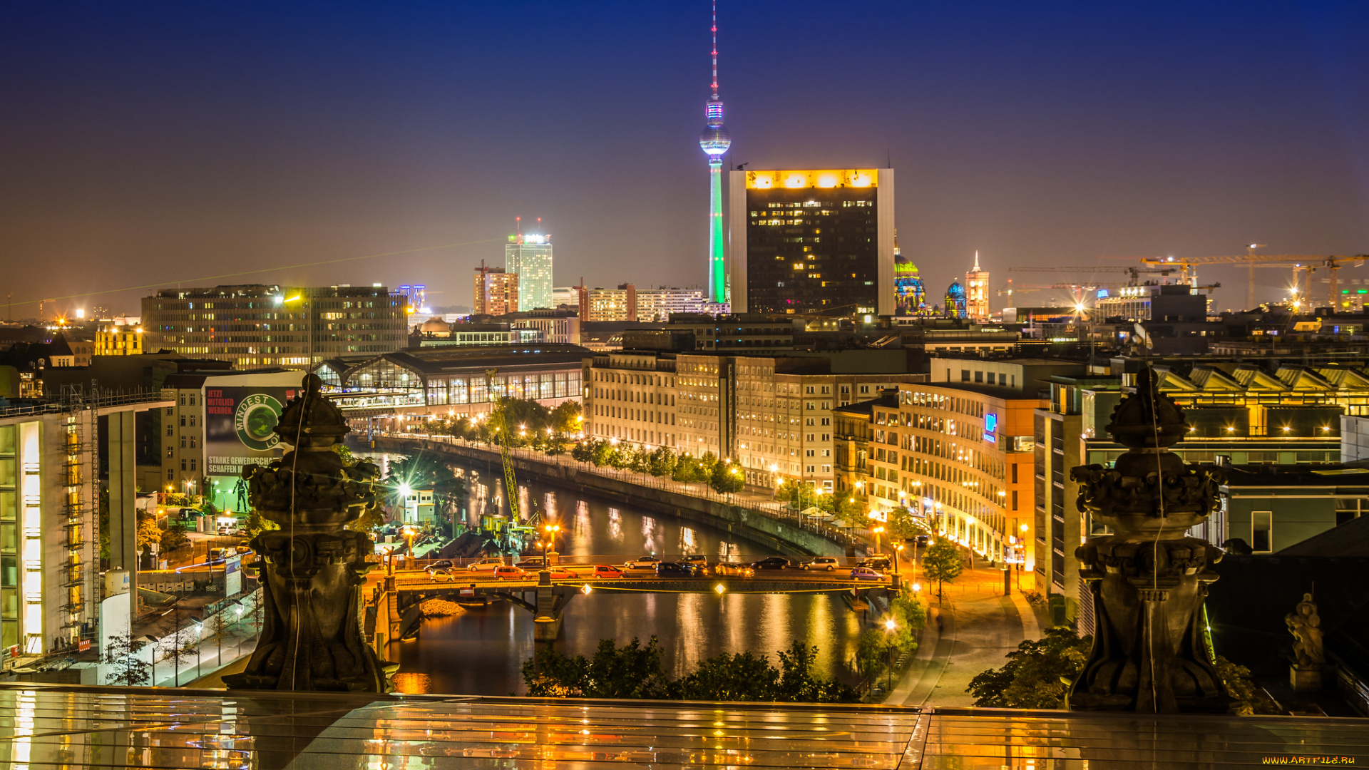 города, -, огни, ночного, города, огни, здания, ночь, город