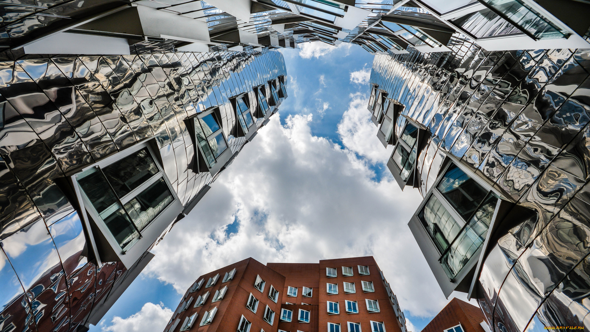 города, -, здания, , дома, здания, зеркальные, небо, облака