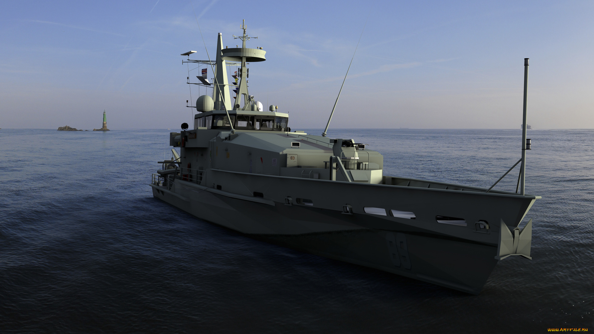 корабли, 3d, маяк, корабль, море