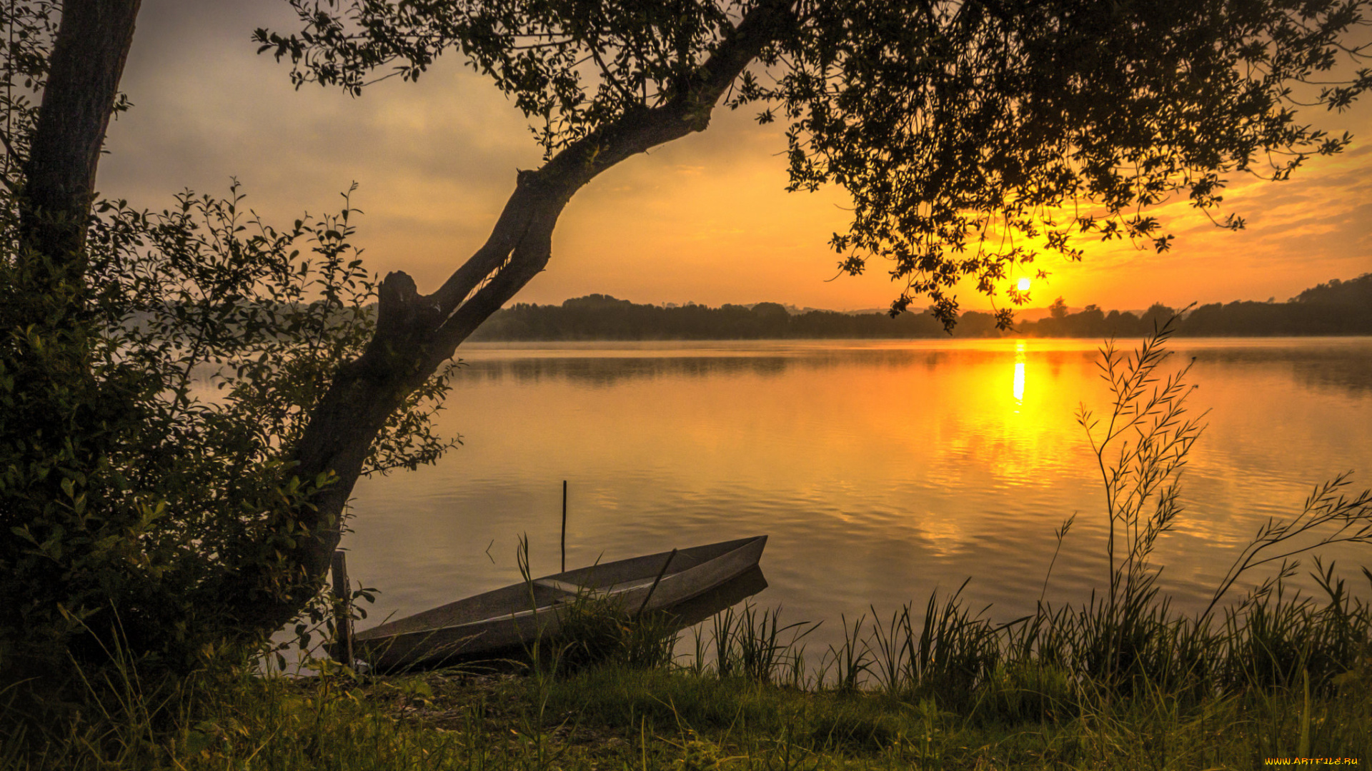 корабли, лодки, , шлюпки, лодка, закат, река