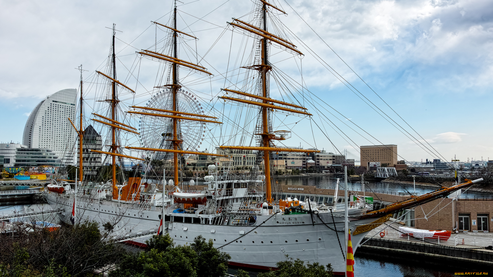 корабли, парусники, причал, река, мачты