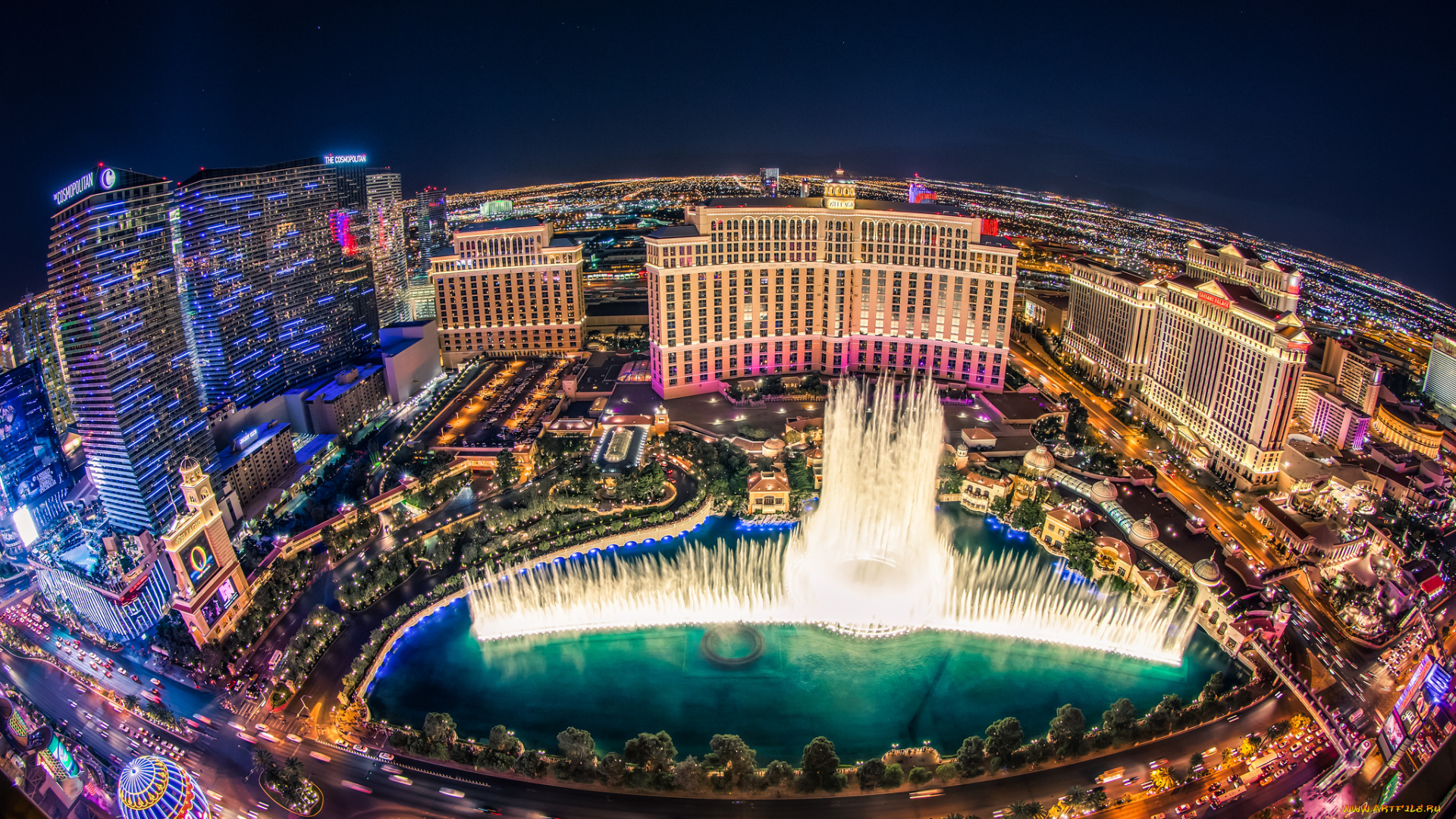 las, vegas, города, лас-вегас, , сша, ночь, огни, казино, отель, панорама