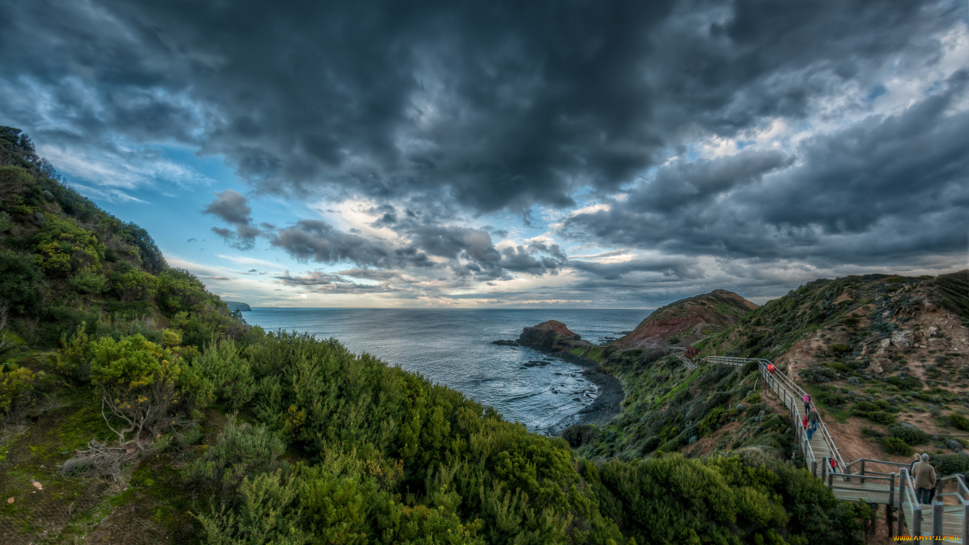 mornington, peninsula, national, park, природа, побережье, океан, сумрак, мыс, бухта, тучи