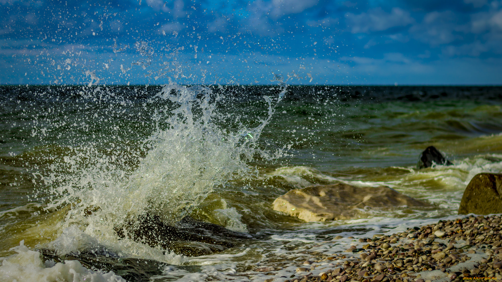 природа, побережье, брызнги, камни, берег, море