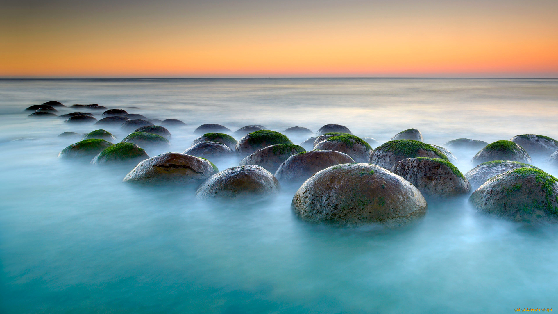 природа, побережье, шары, калифорния, камни, point, arena, сша, небо, закат, водоросли, море
