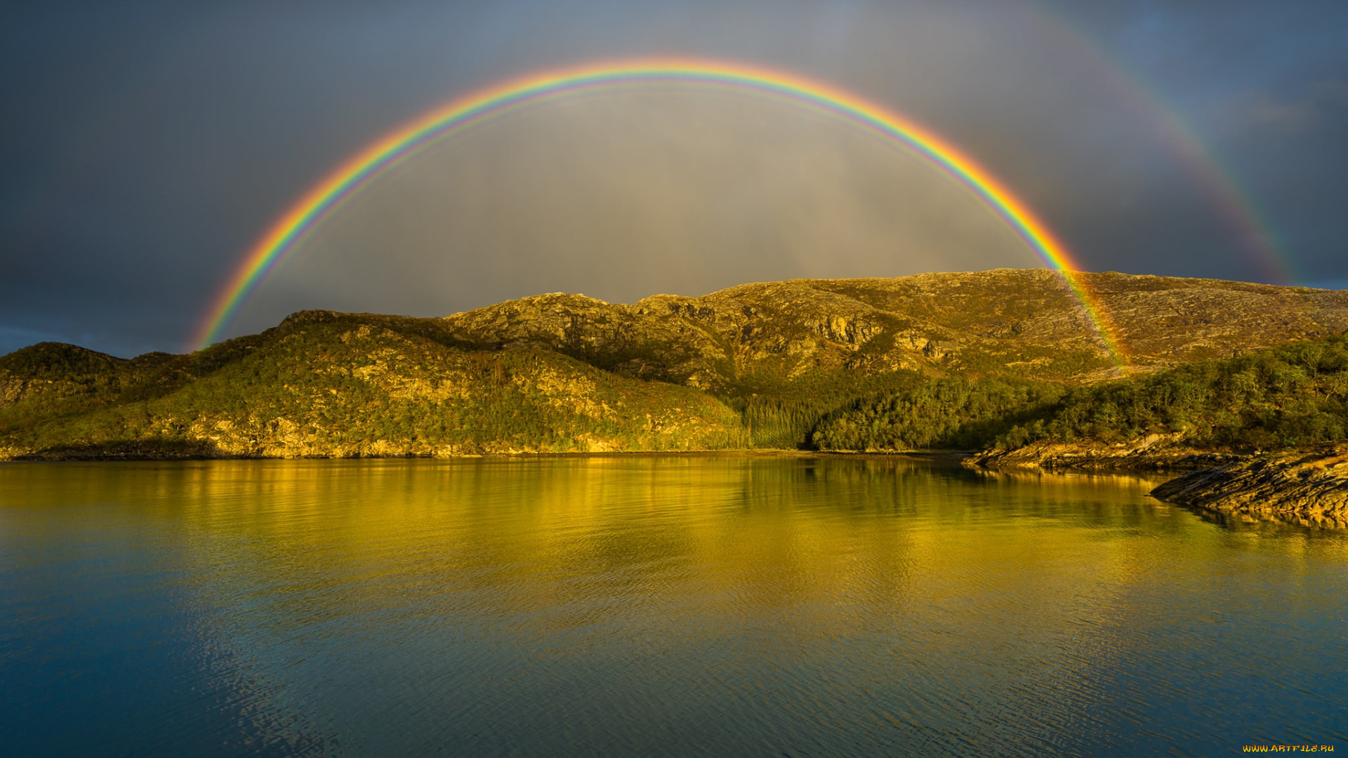 природа, радуга, камни, коромысло, вода