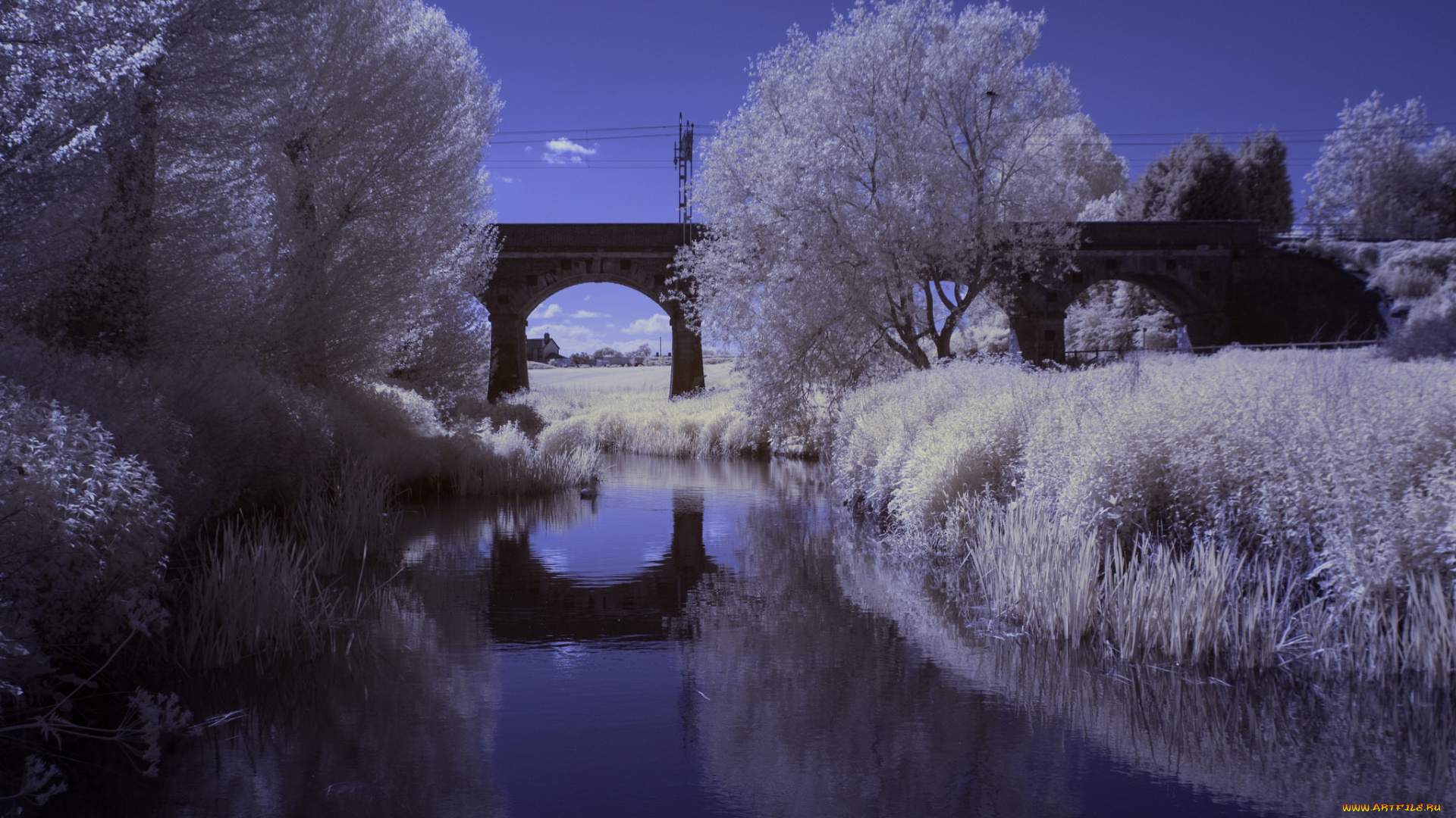 природа, реки, озера, деревья, мост, река, зима, отражение