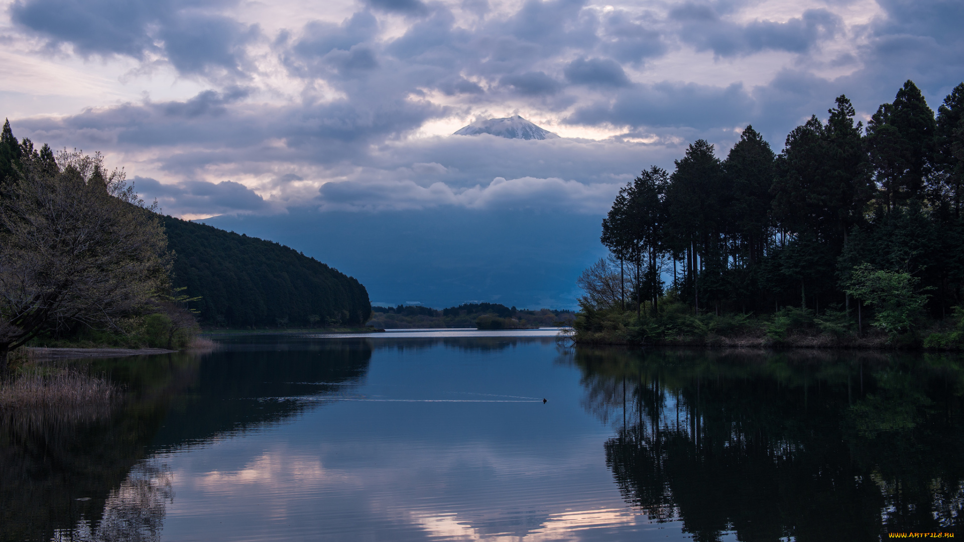 природа, реки, озера, гора, облака, деревья, река