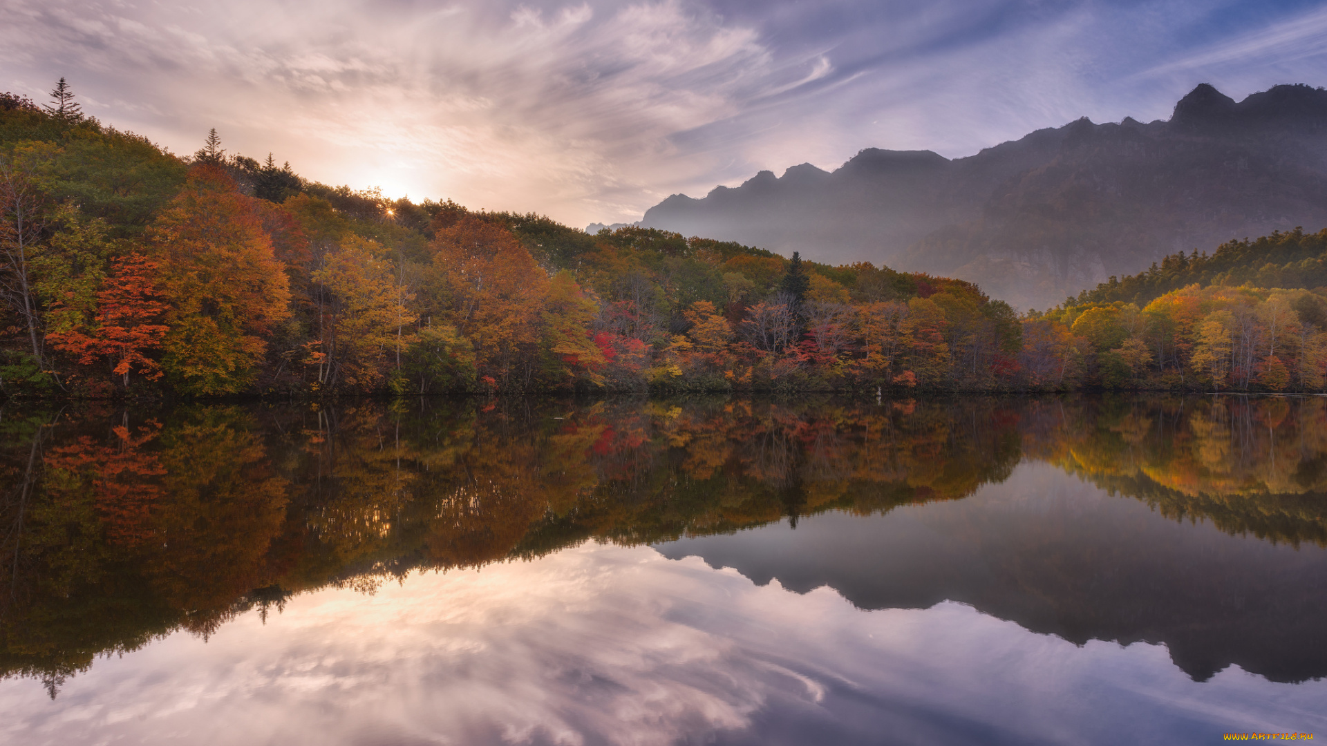 природа, реки, озера, озеро, небо, солнце, отражение, восход, деревья
