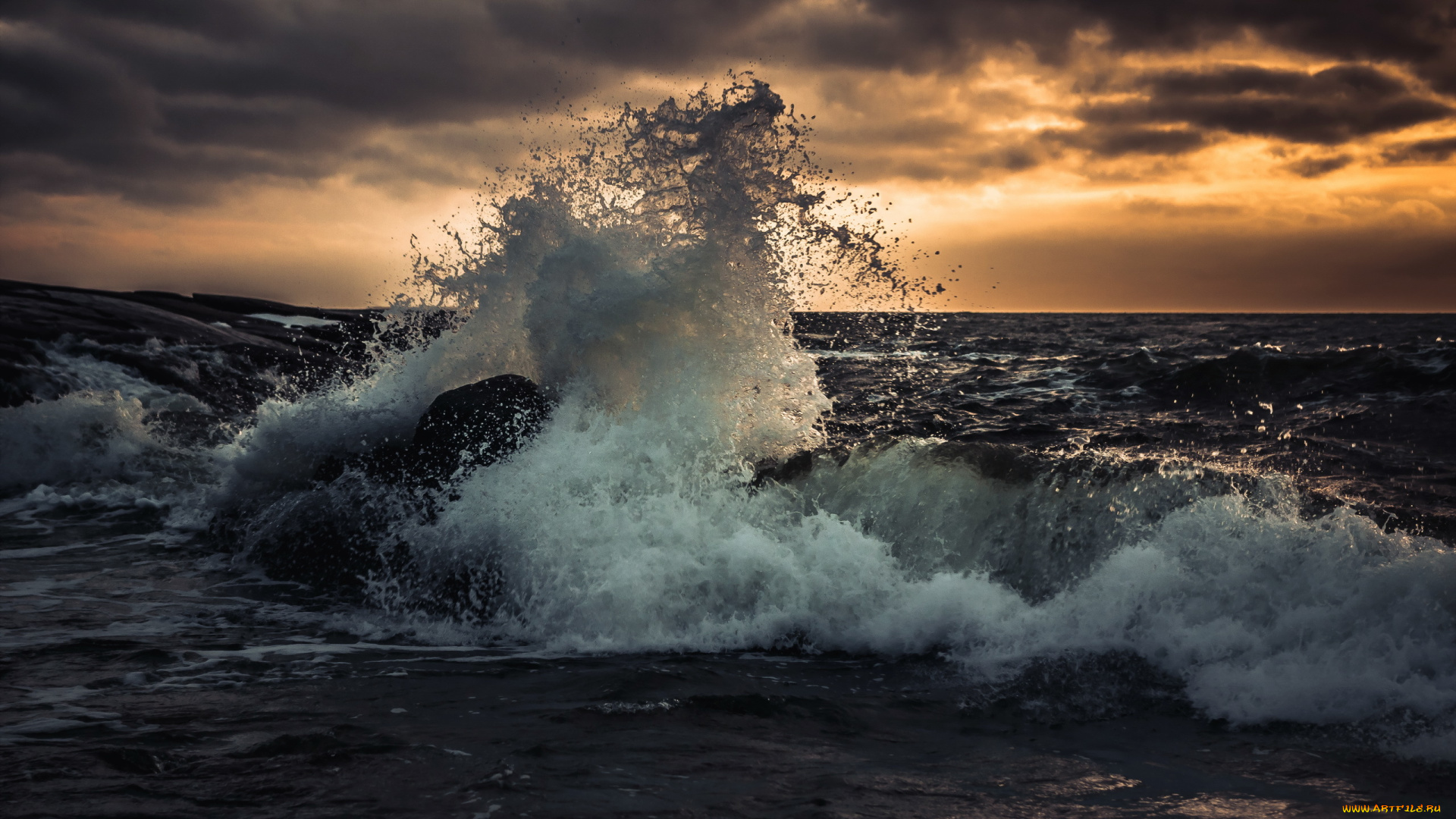природа, стихия, ночь, волна, море