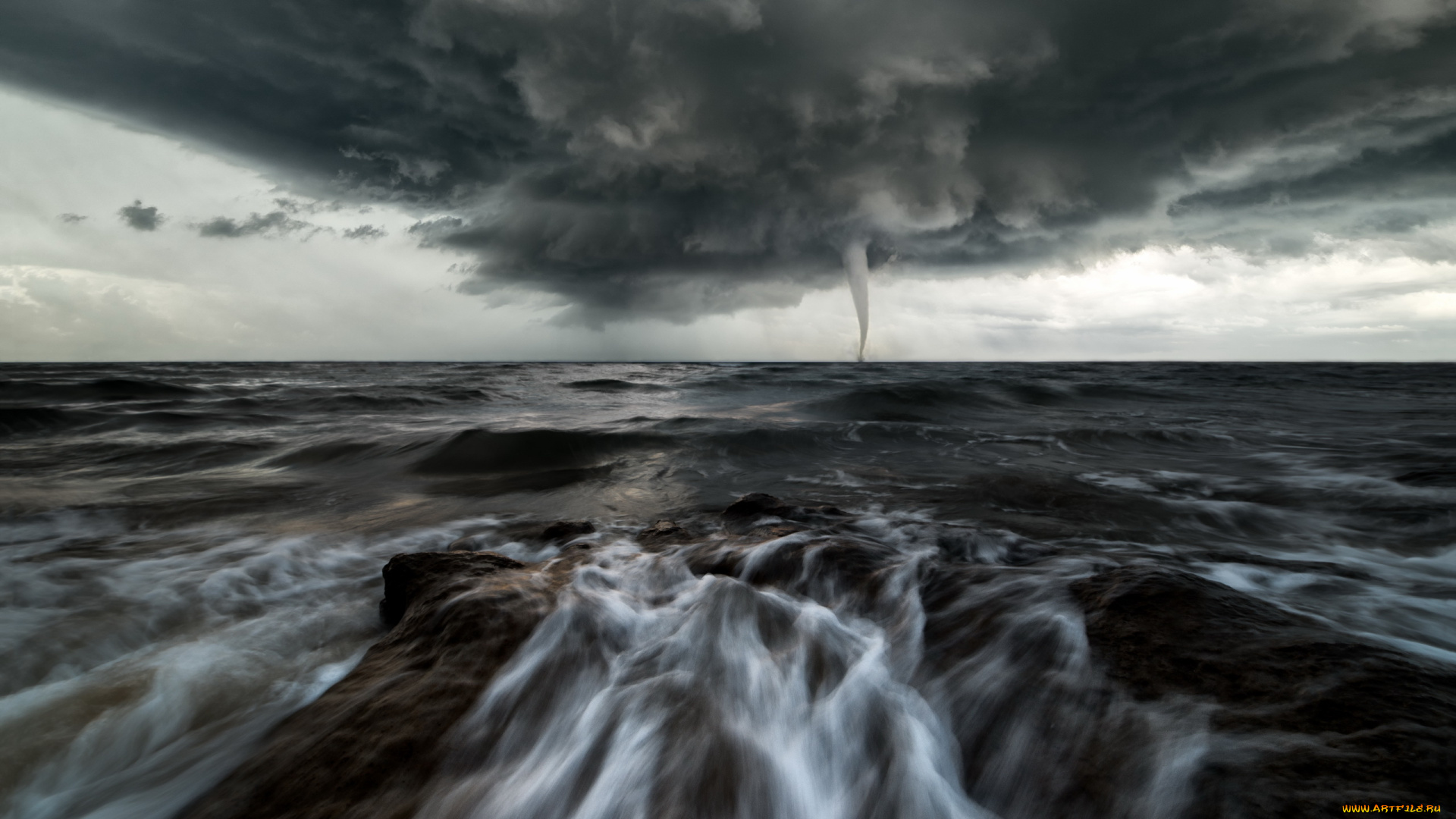 природа, стихия, торнадо, море, небо