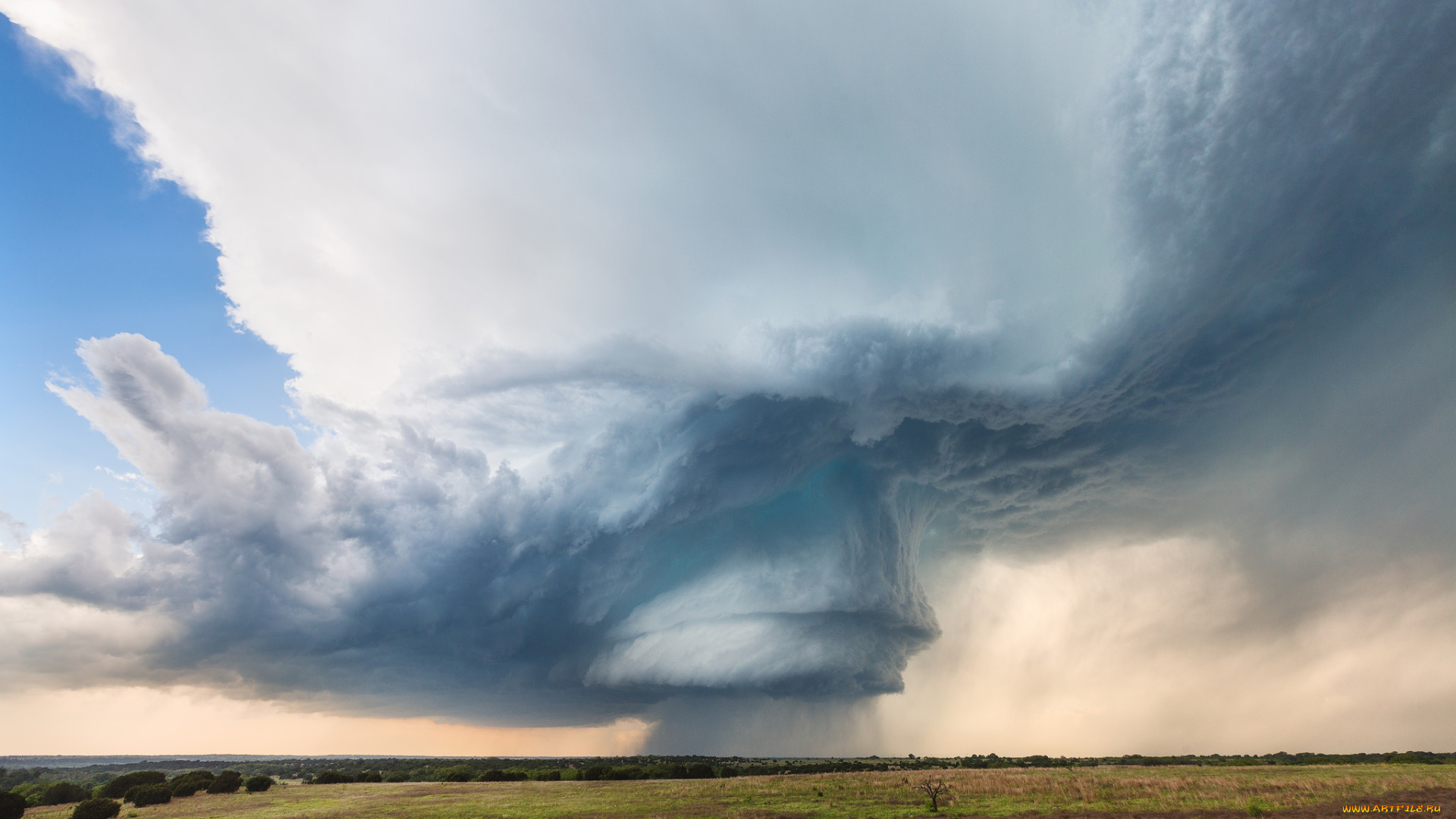 природа, стихия, туча, поле, торнадо