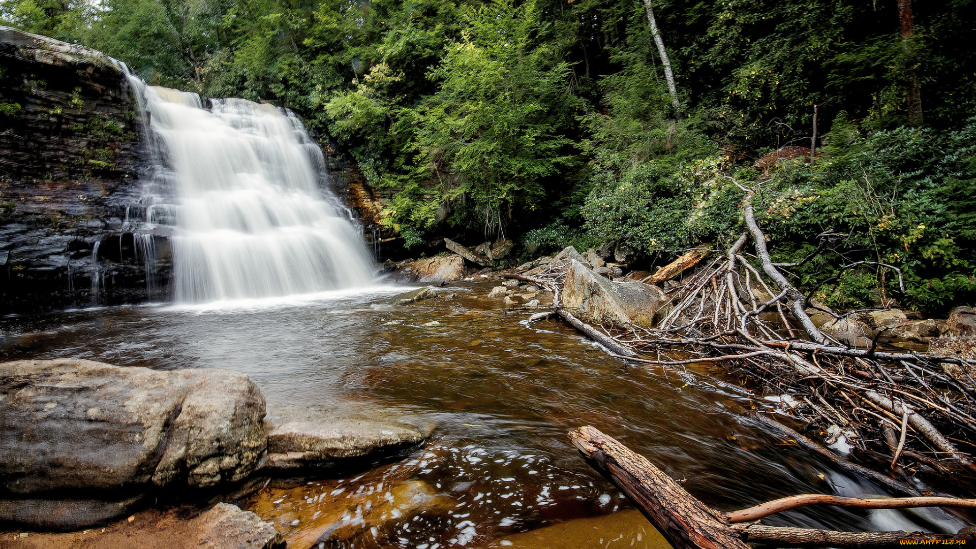 природа, водопады, водопад, река, лес