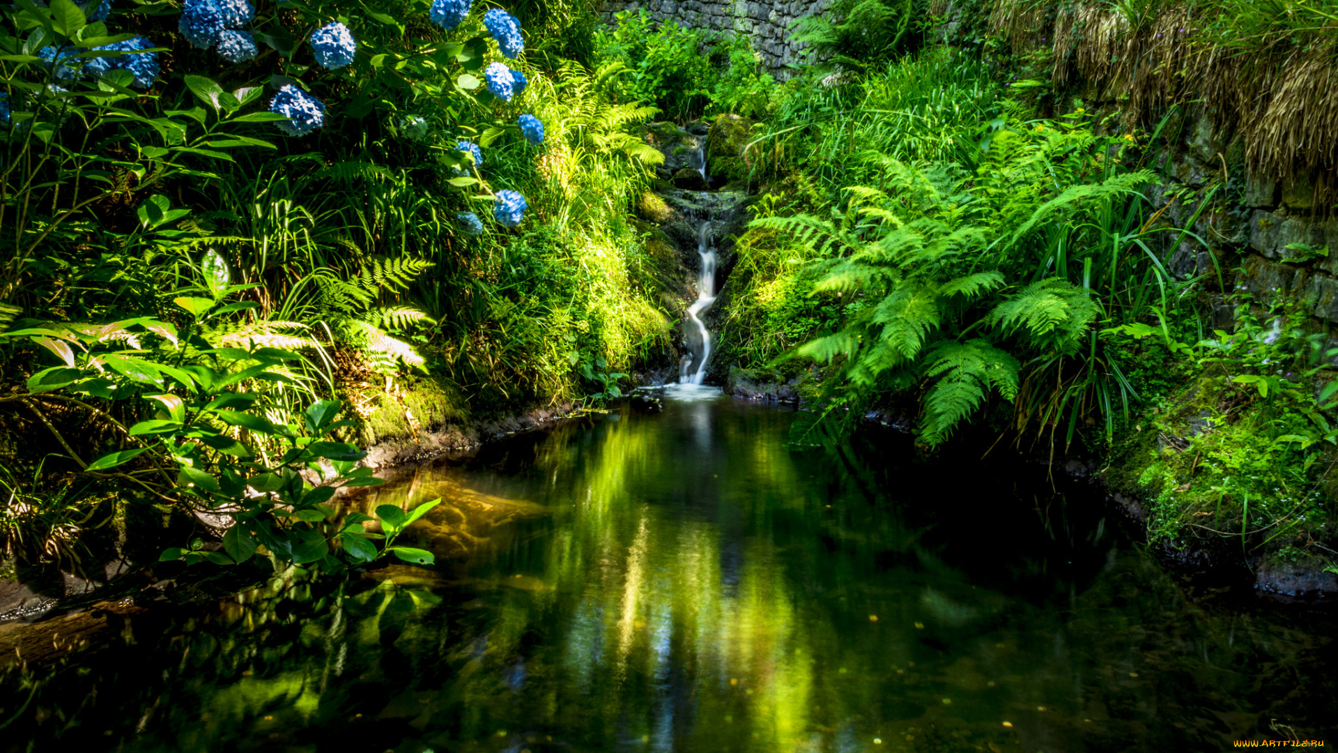 природа, водопады, зелень, озеро, деревья