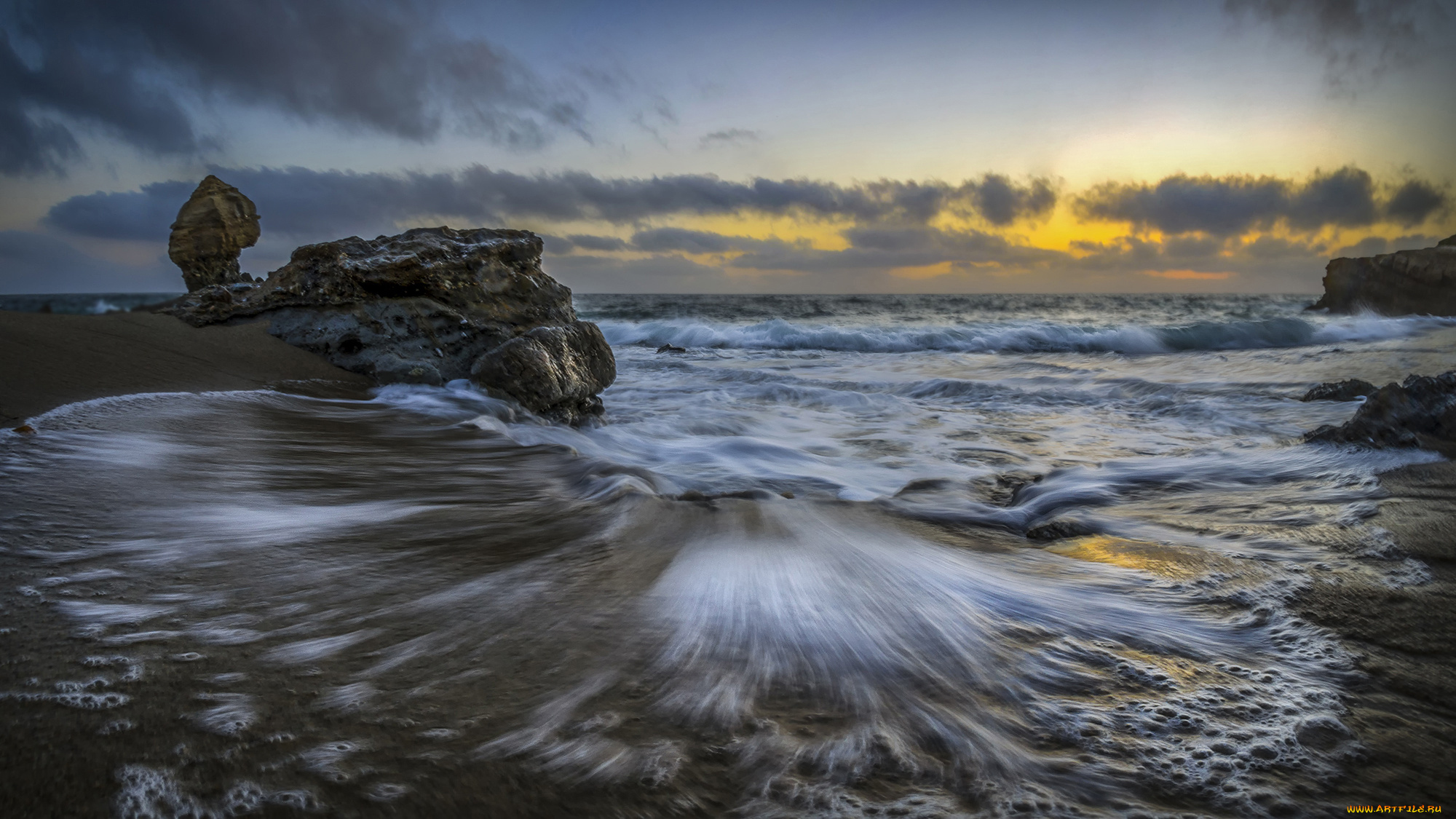 природа, побережье, волны, океан, берег, скалы