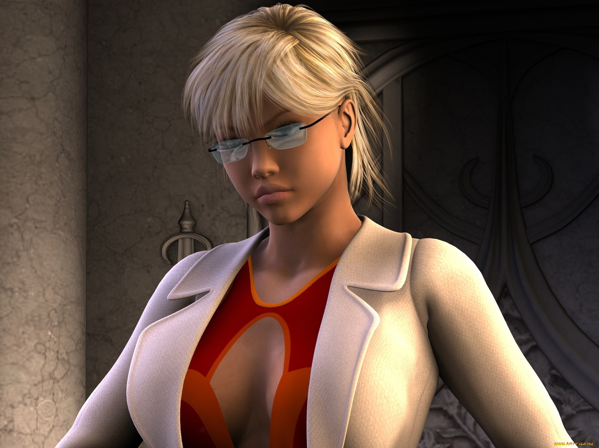 3д, графика, люди, , people, очки, блондинка, фон, взгляд, девушка