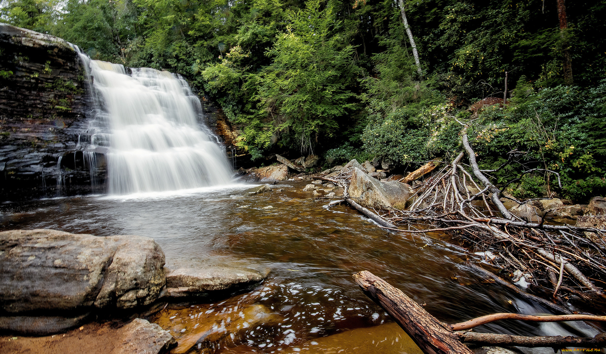 природа, водопады, водопад, река, лес