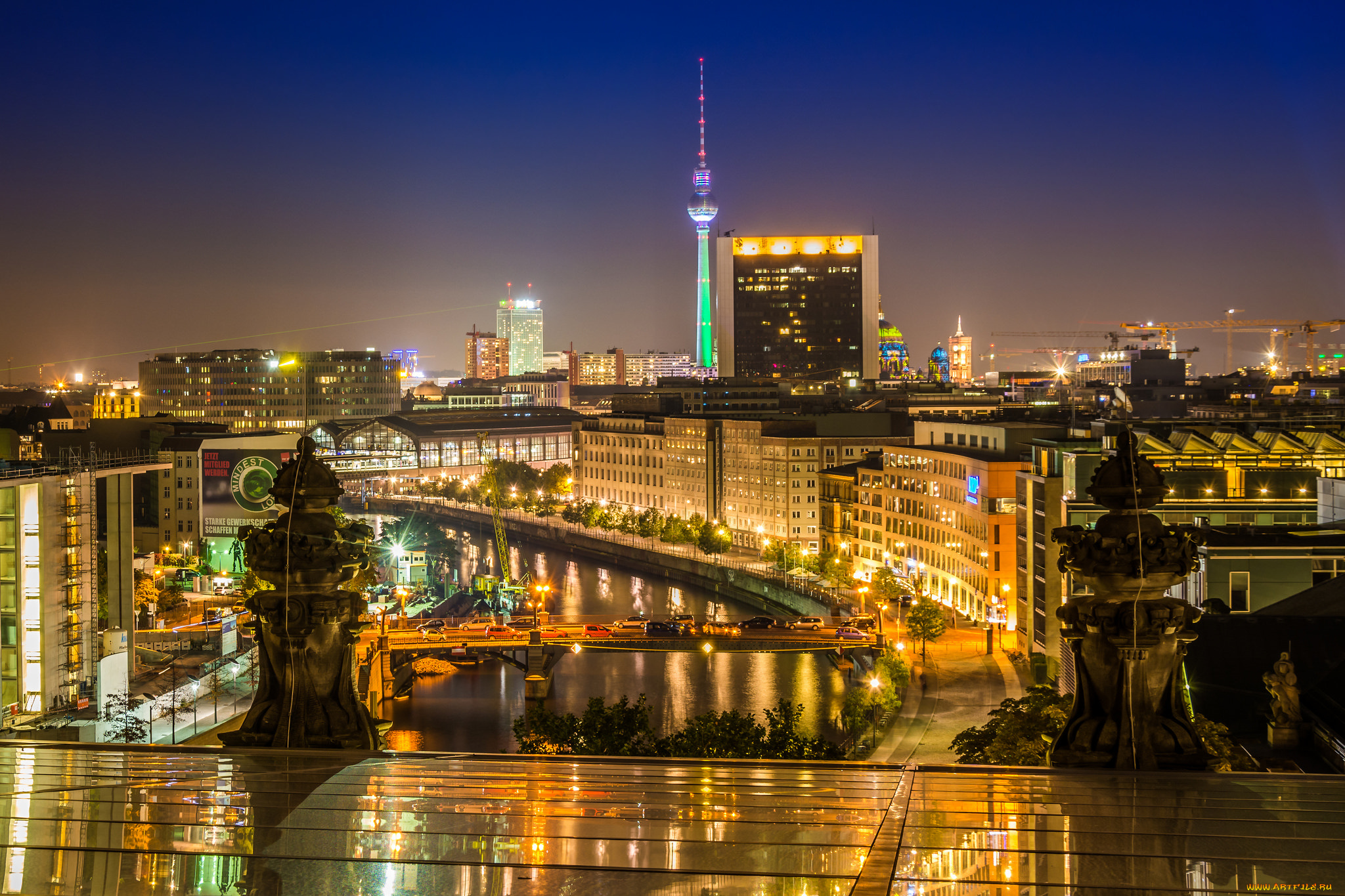 города, -, огни, ночного, города, огни, здания, ночь, город