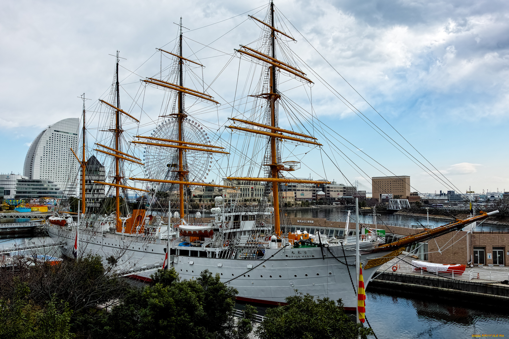 корабли, парусники, причал, река, мачты