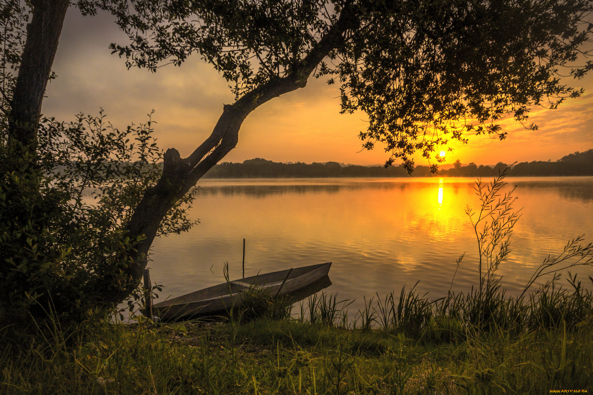 корабли, лодки, , шлюпки, лодка, закат, река