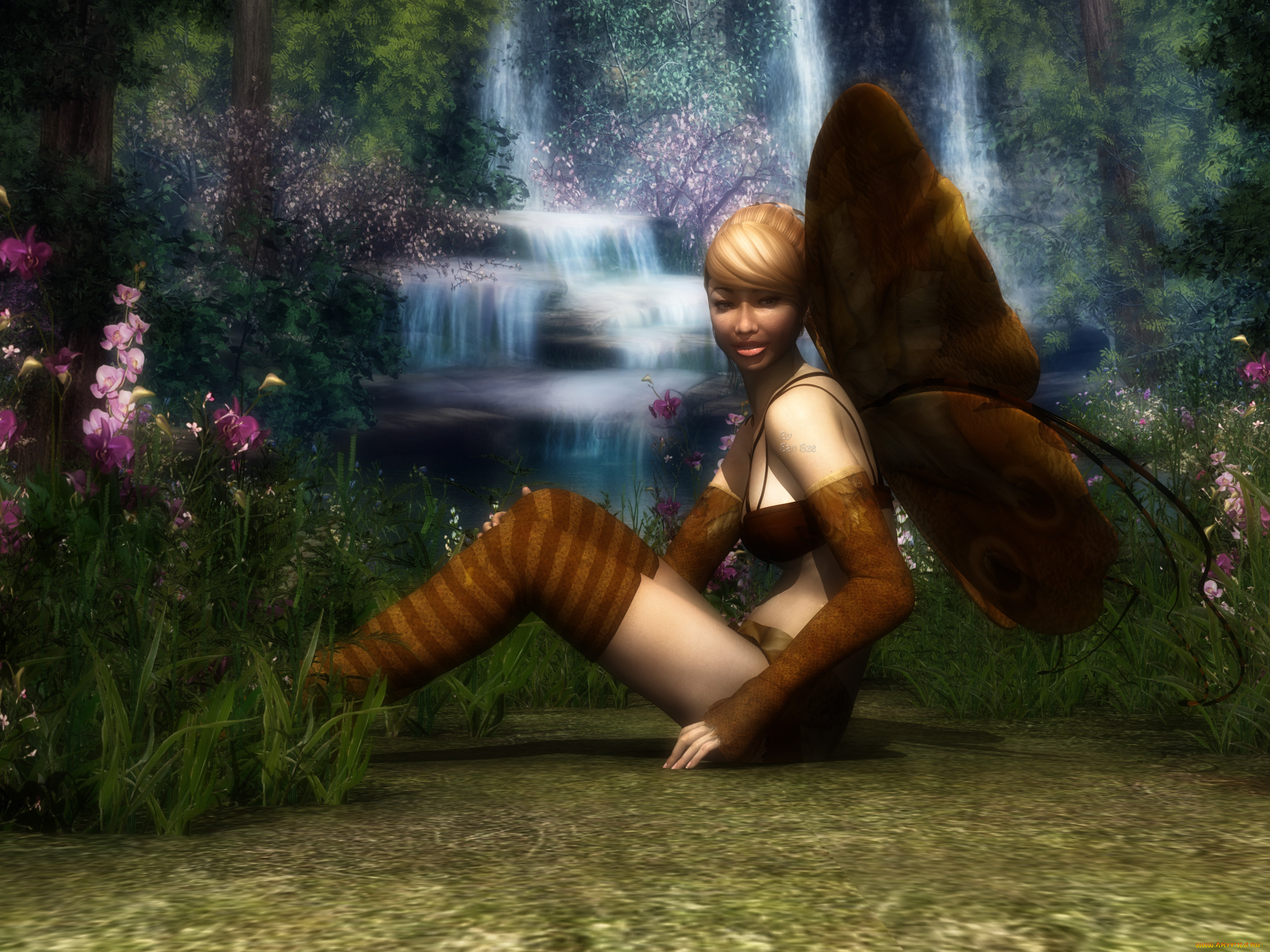 3д, графика, люди, , people, фон, взгляд, фея, цветы