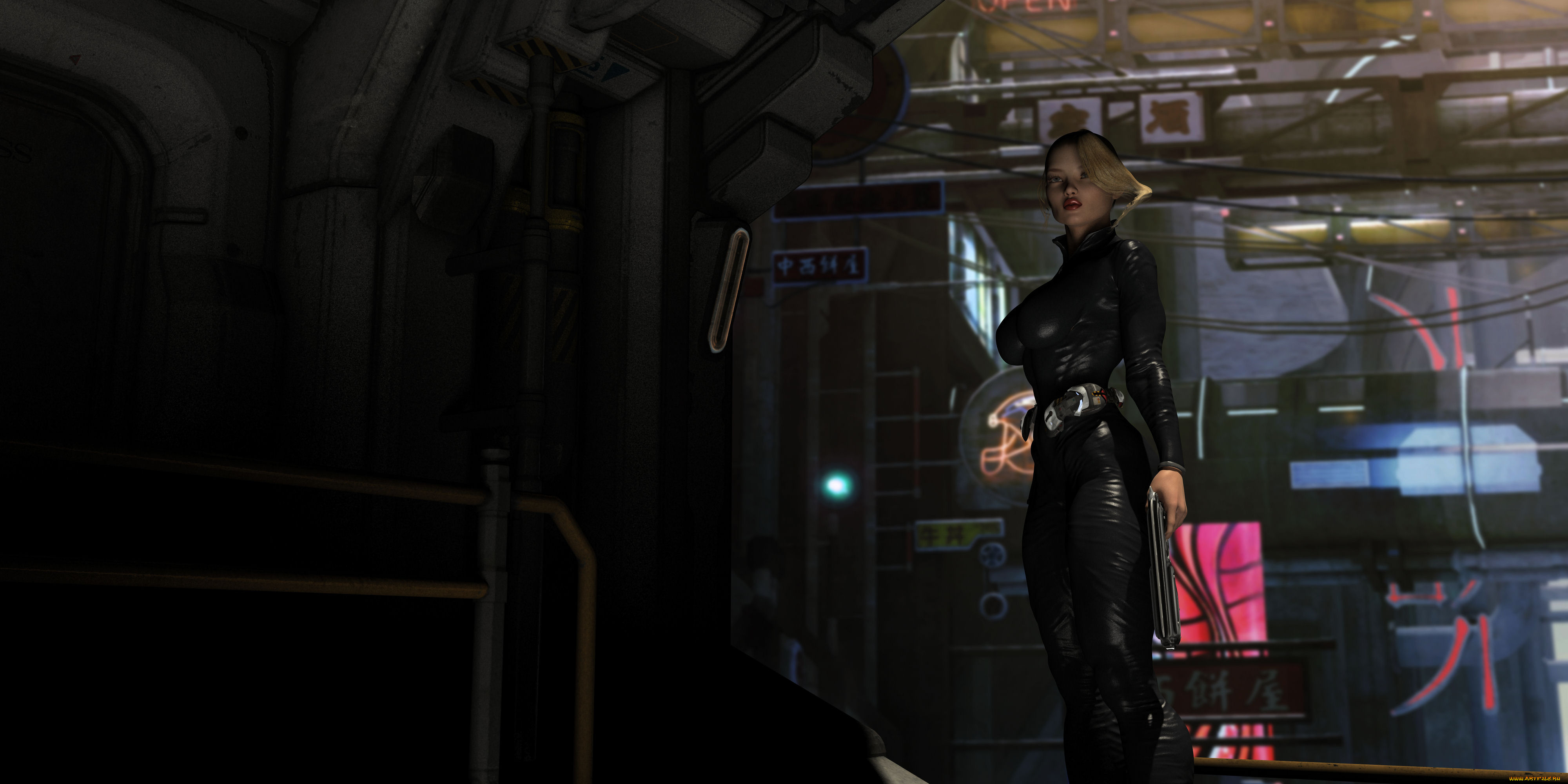 3д, графика, фантазия, , fantasy, девушка, взгляд, фон, оружие