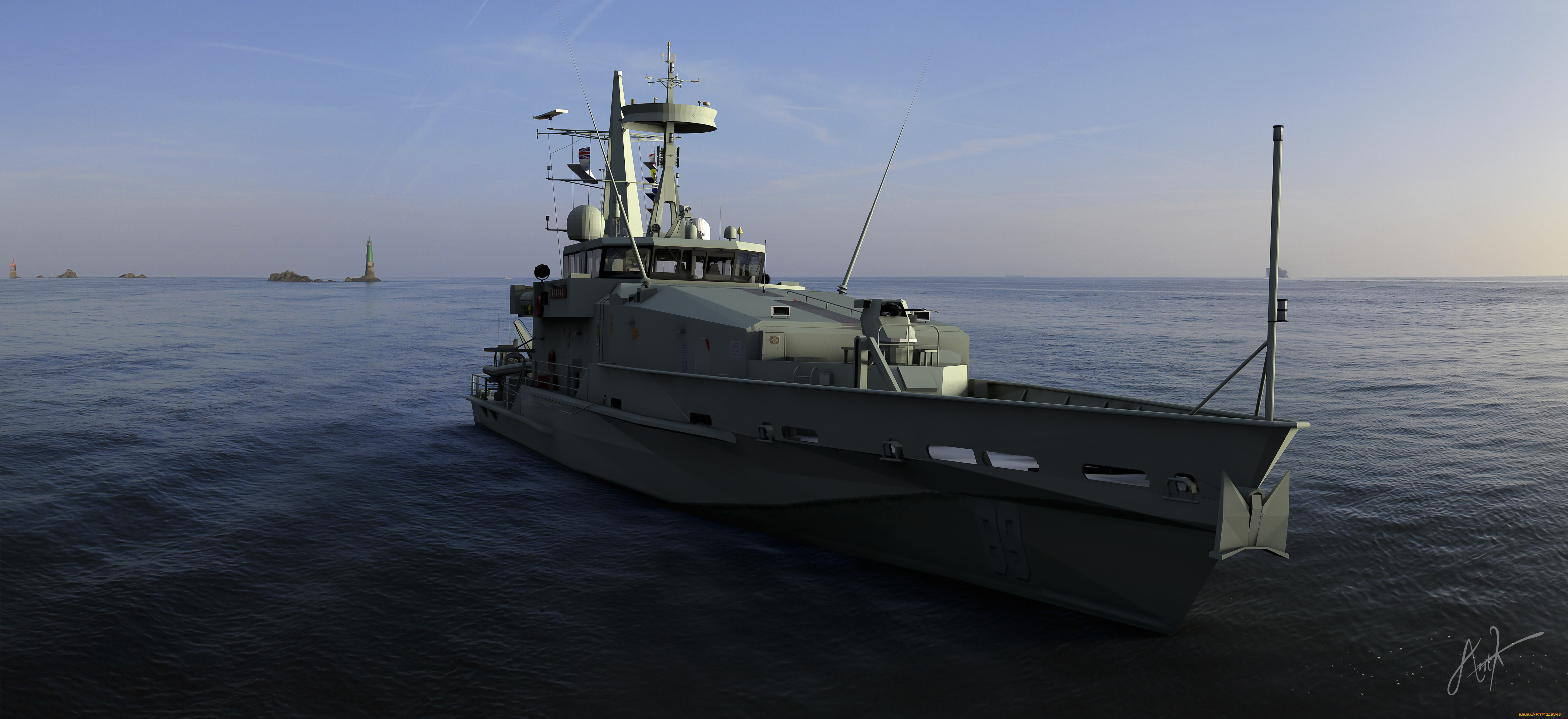 корабли, 3d, маяк, корабль, море