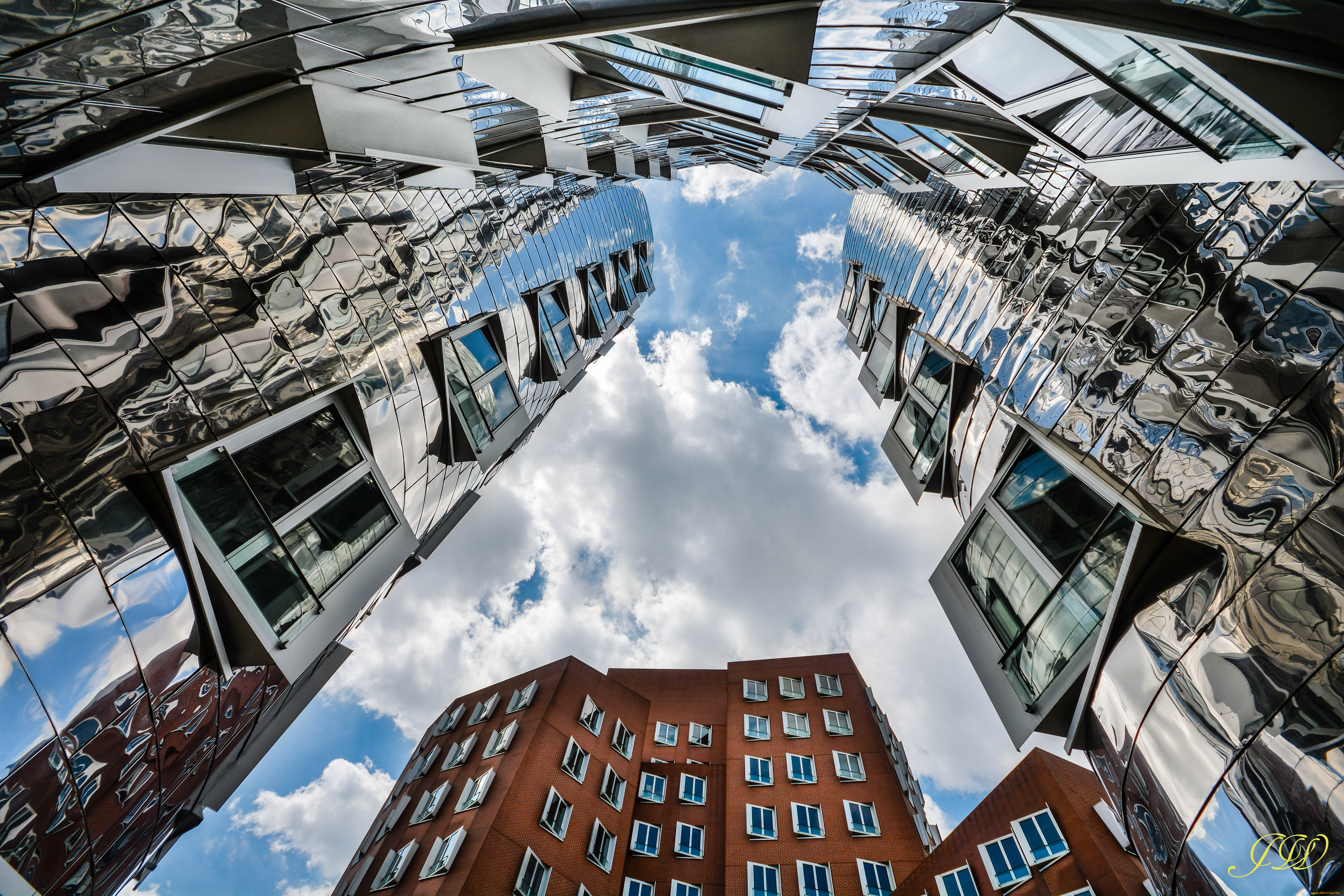 города, -, здания, , дома, здания, зеркальные, небо, облака