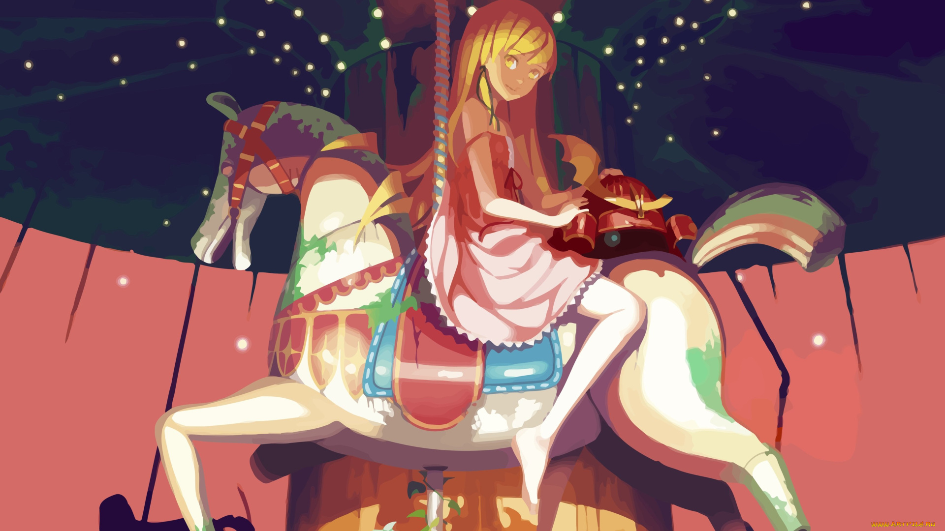 аниме, bakemonogatari, девочка, лошадь