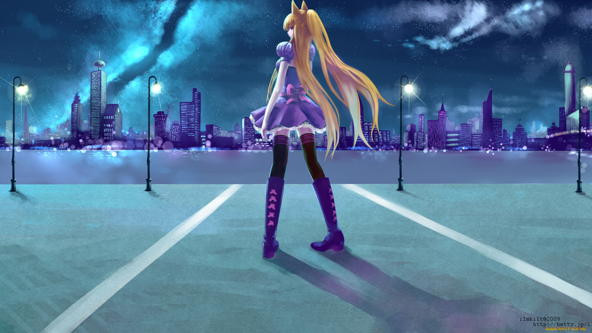 аниме, город, , улицы, , здания, фон, взгляд, девушка