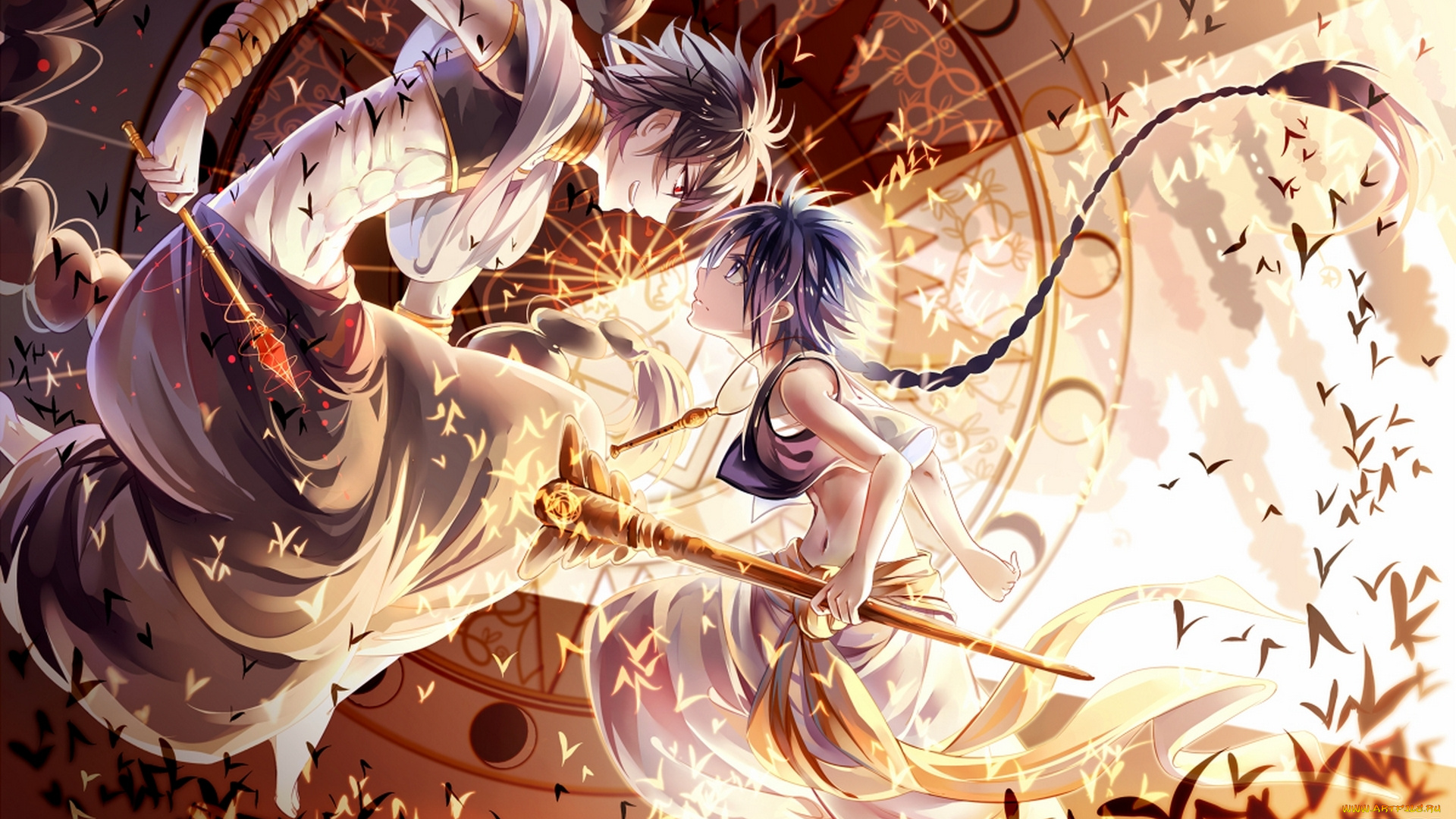 аниме, magi, the, labyrinth, of, magic, арт, instockee, magi, the, labyrinth, of, magic, judal, aladdin, парни, магия, птицы