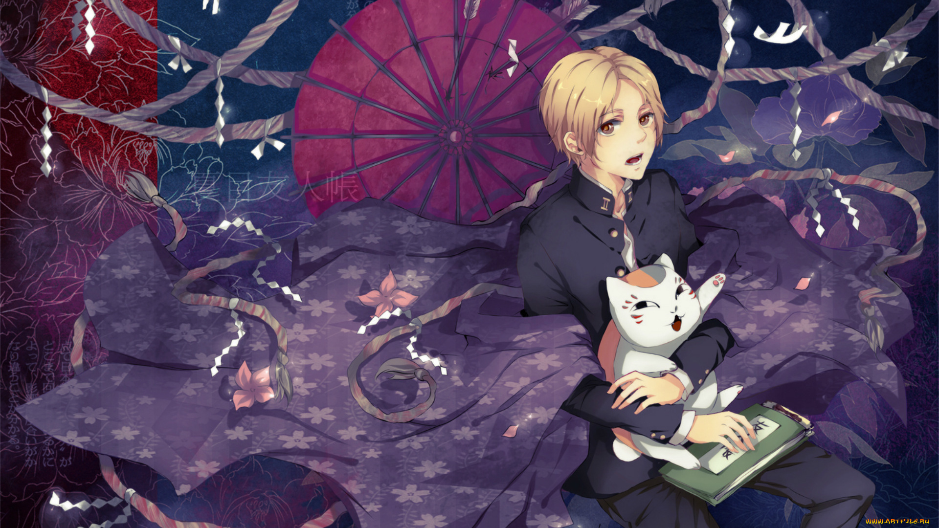 аниме, natsume, yuujinchou, nyanko-sensei, магия, плащ, веревки, takashi, natsume, узор, тетрадь, дружбы, нацумэ, зонт, yuujinchou