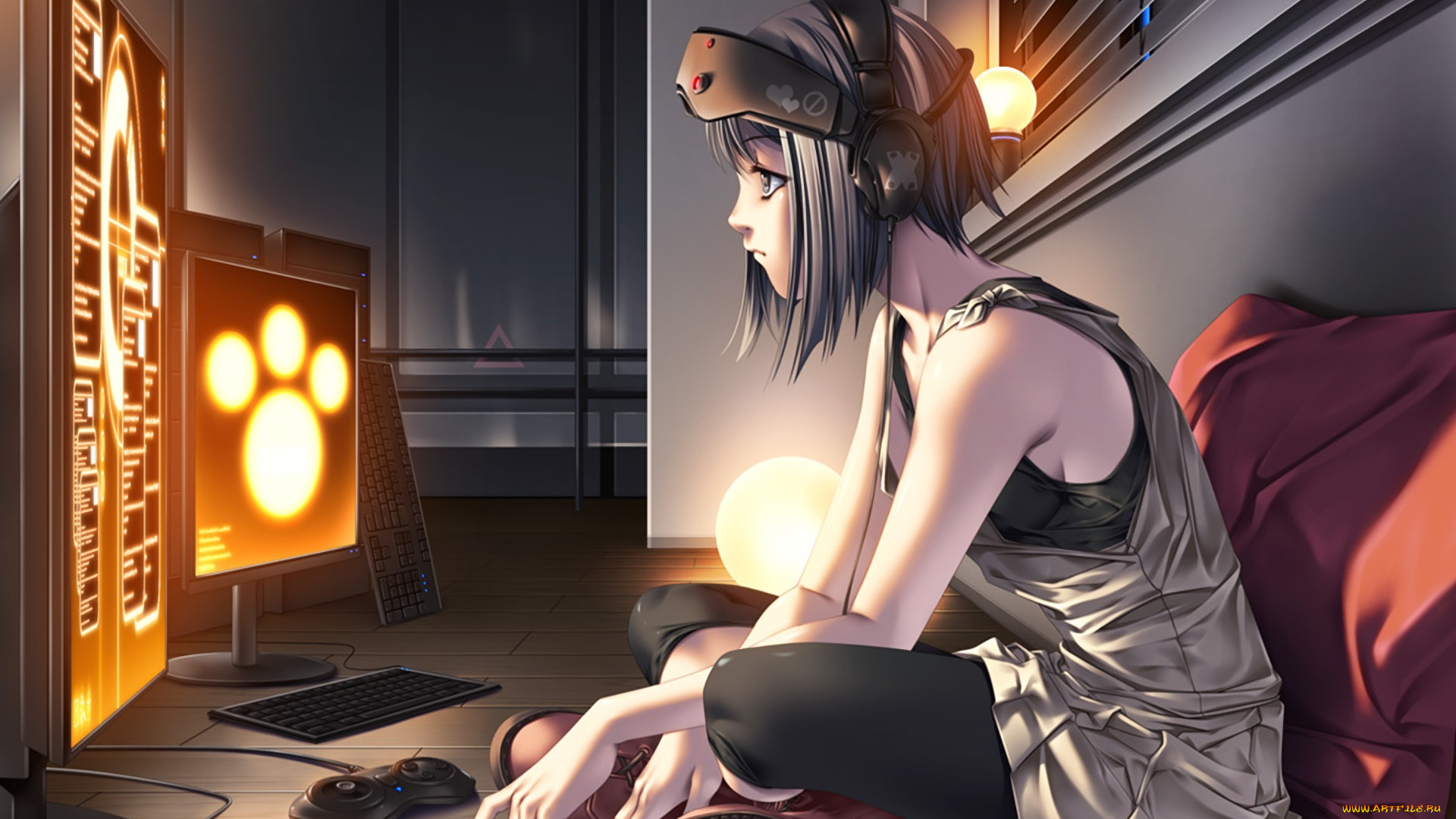 аниме, оружие, , техника, , технологии, фон, взгляд, девушка