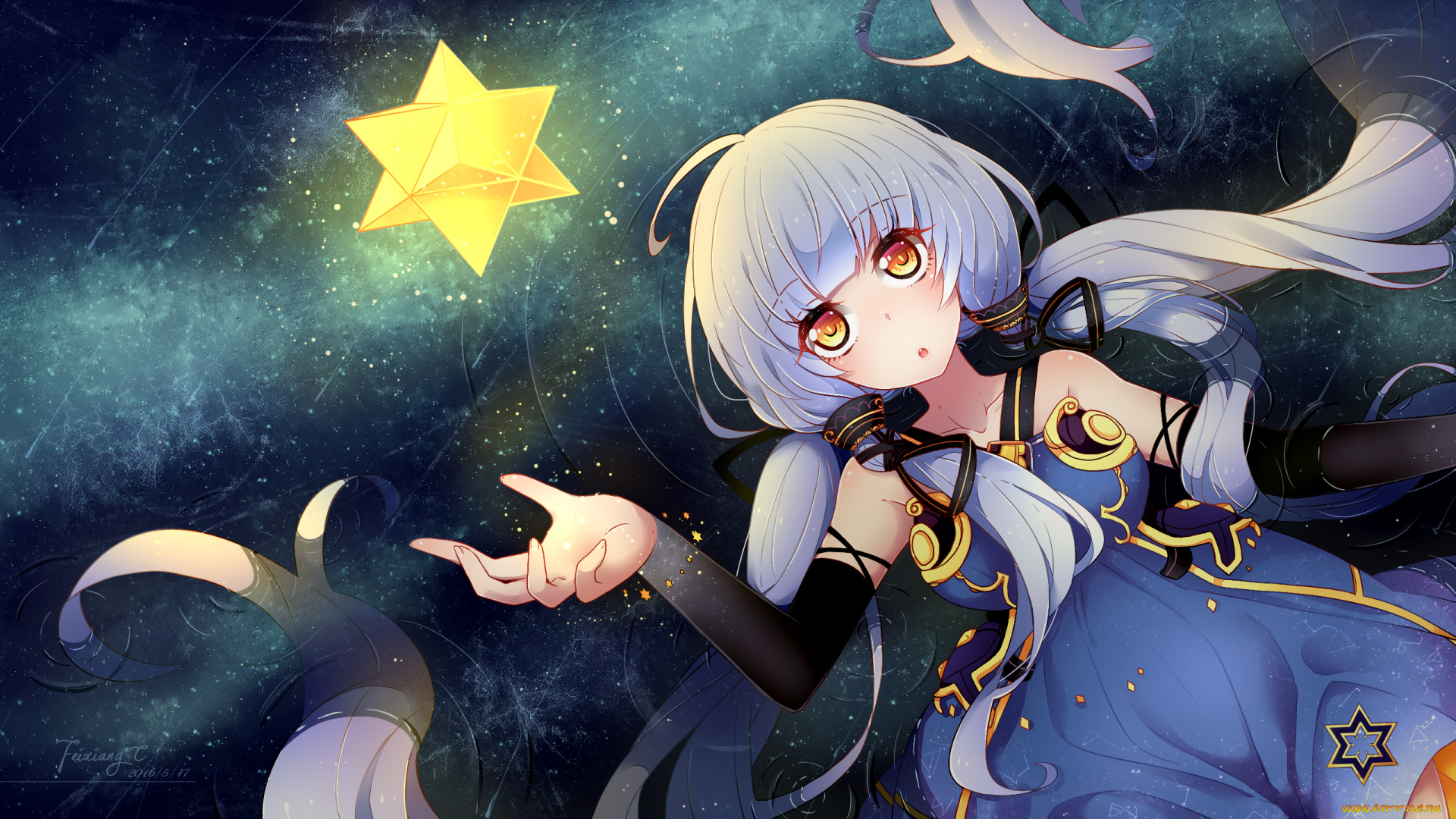 аниме, vocaloid, девушка, взгляд, фон