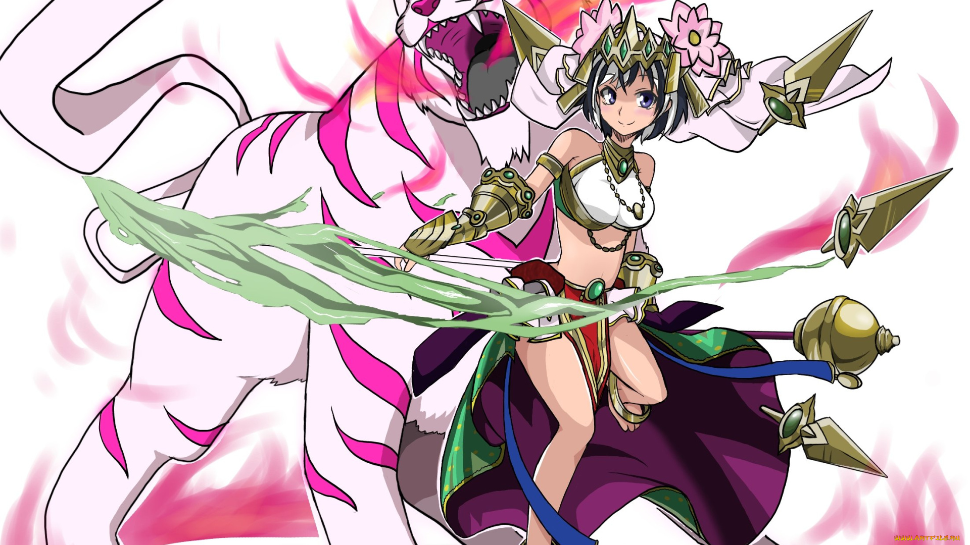 аниме, животные, , существа, девочка, тигр