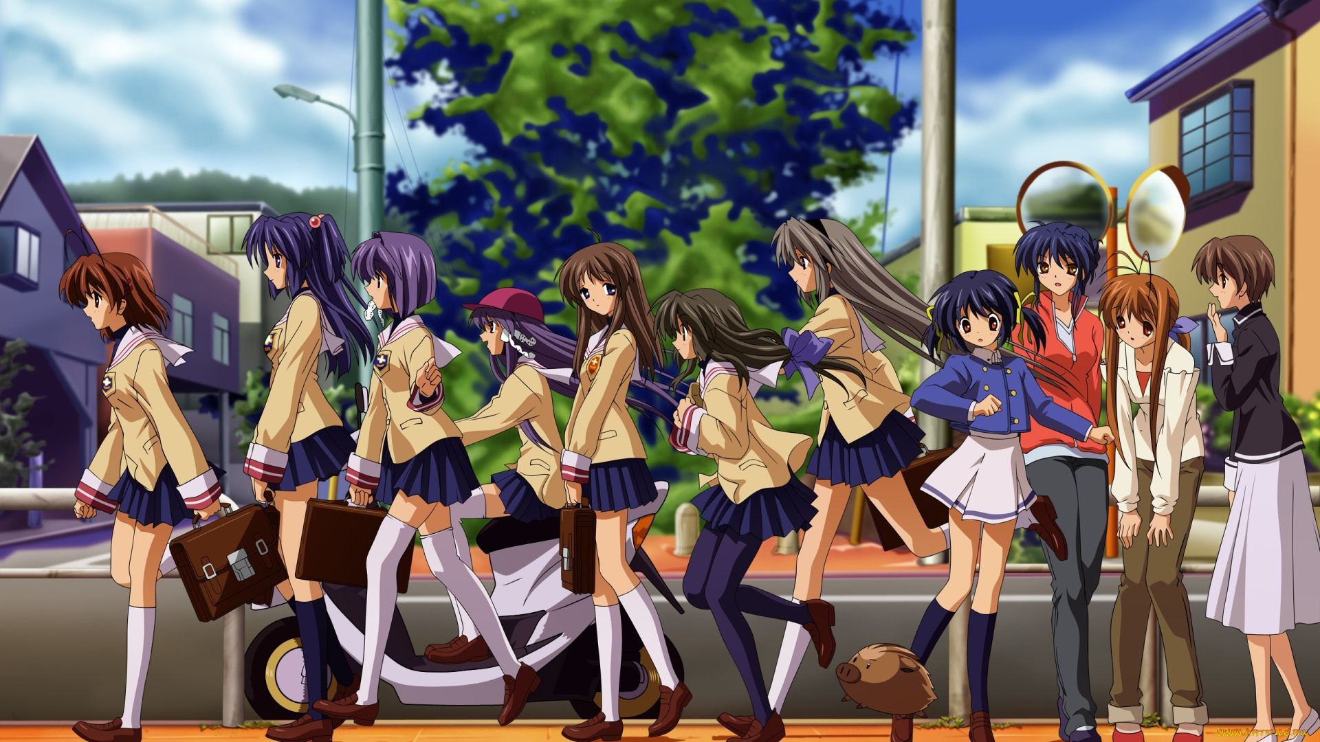 clannad, аниме, фон, взгляд, девушки